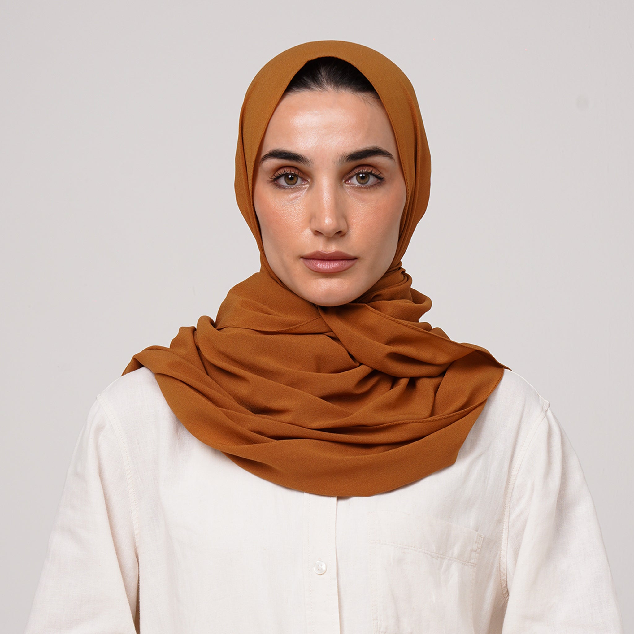 Double Stretch Chiffon Hijab - Caramel Brown