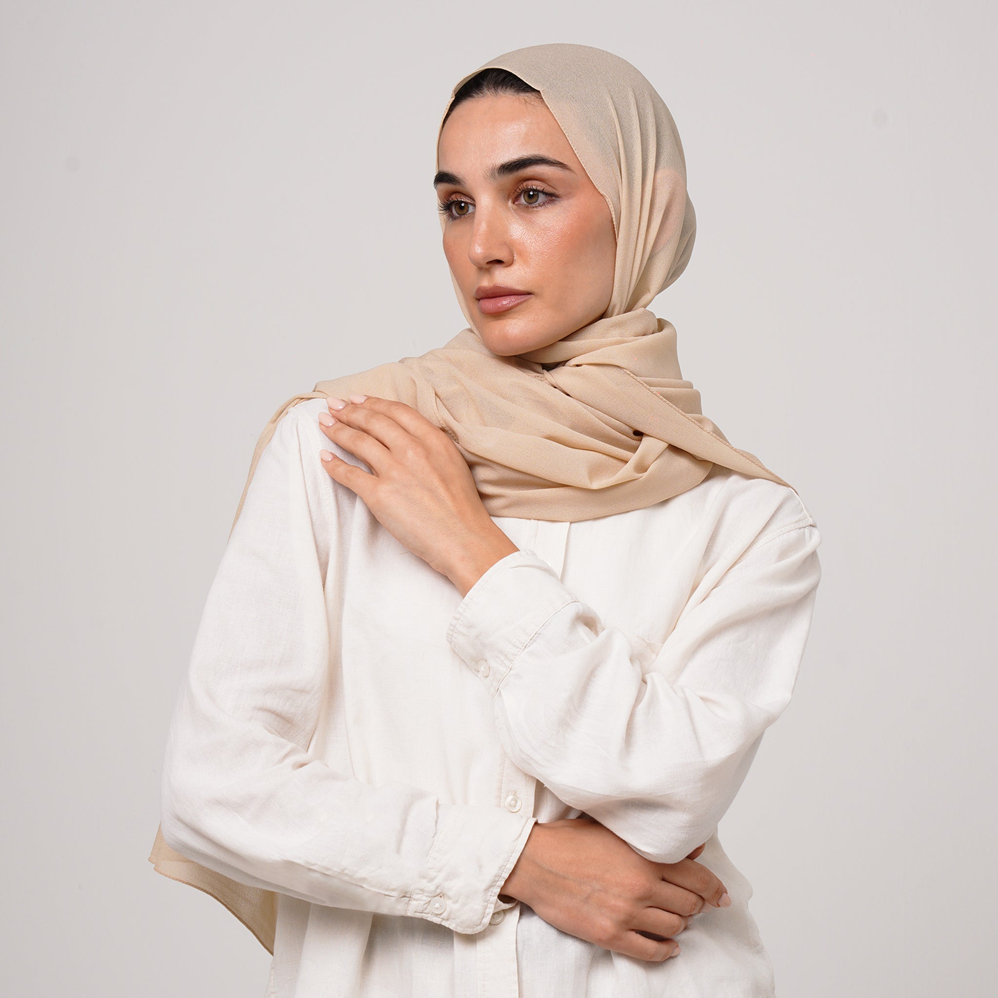 Premium Chiffon Hijab - Cream Beige