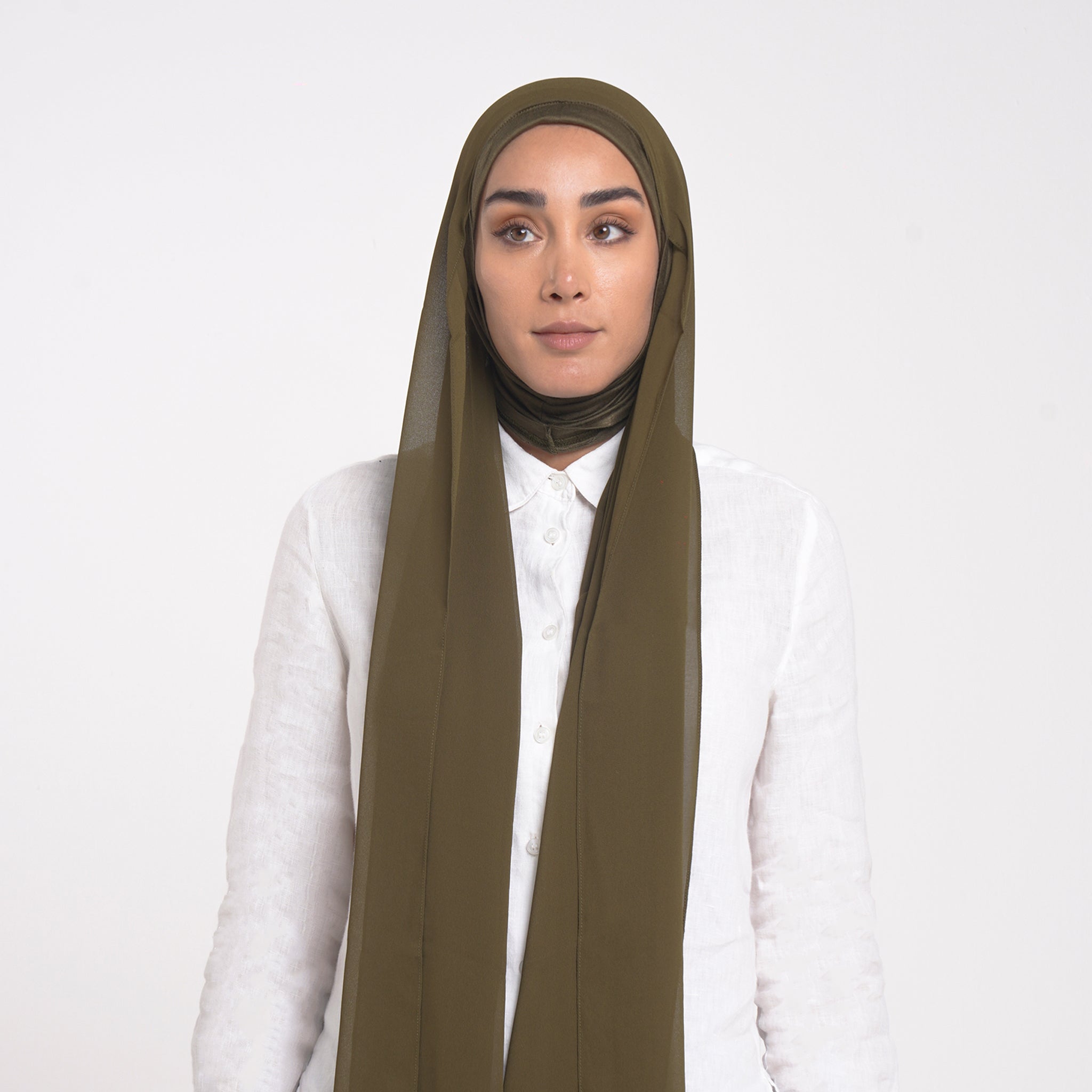 Emiratie Chiffon with Bonnet -Olive Brown