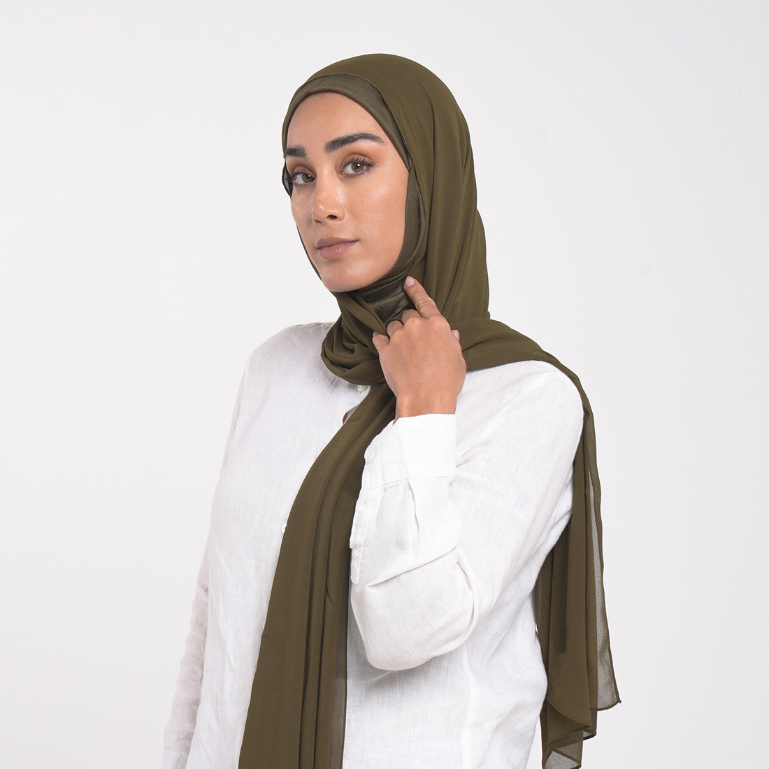 Emiratie Chiffon with Bonnet -Olive Brown
