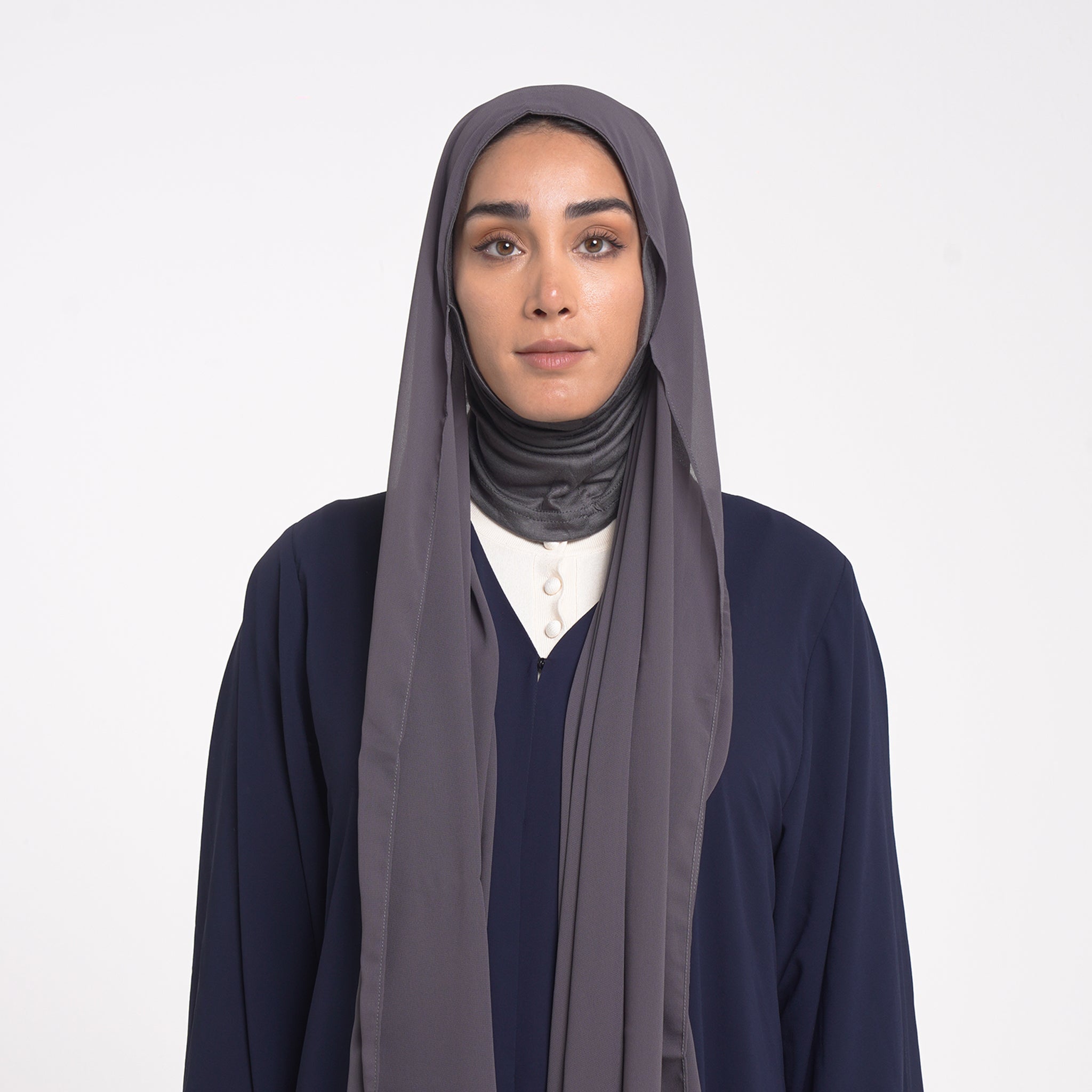 Emiratie Chiffon with Bonnet - Charcoal Taupe