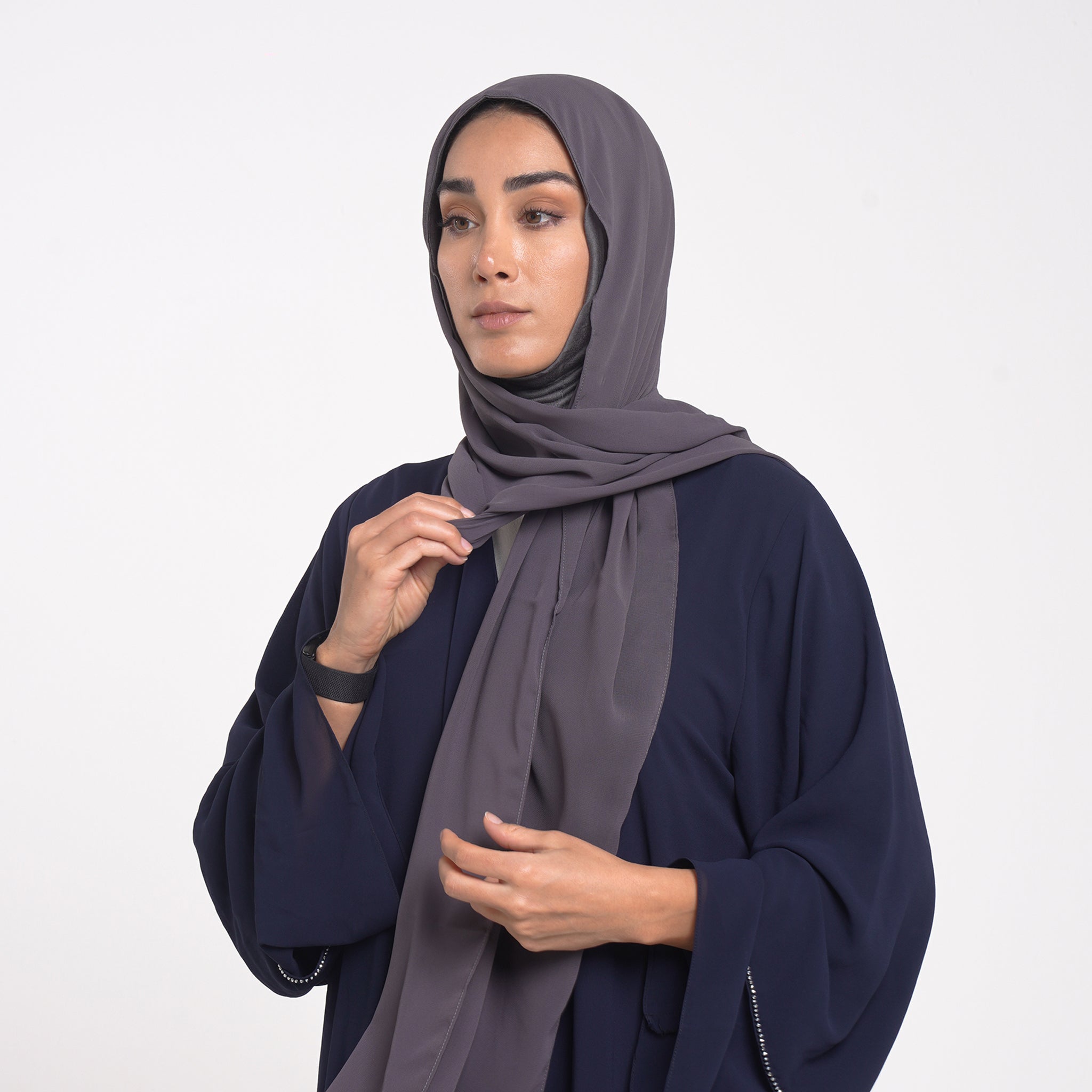 Emiratie Chiffon with Bonnet - Charcoal Taupe