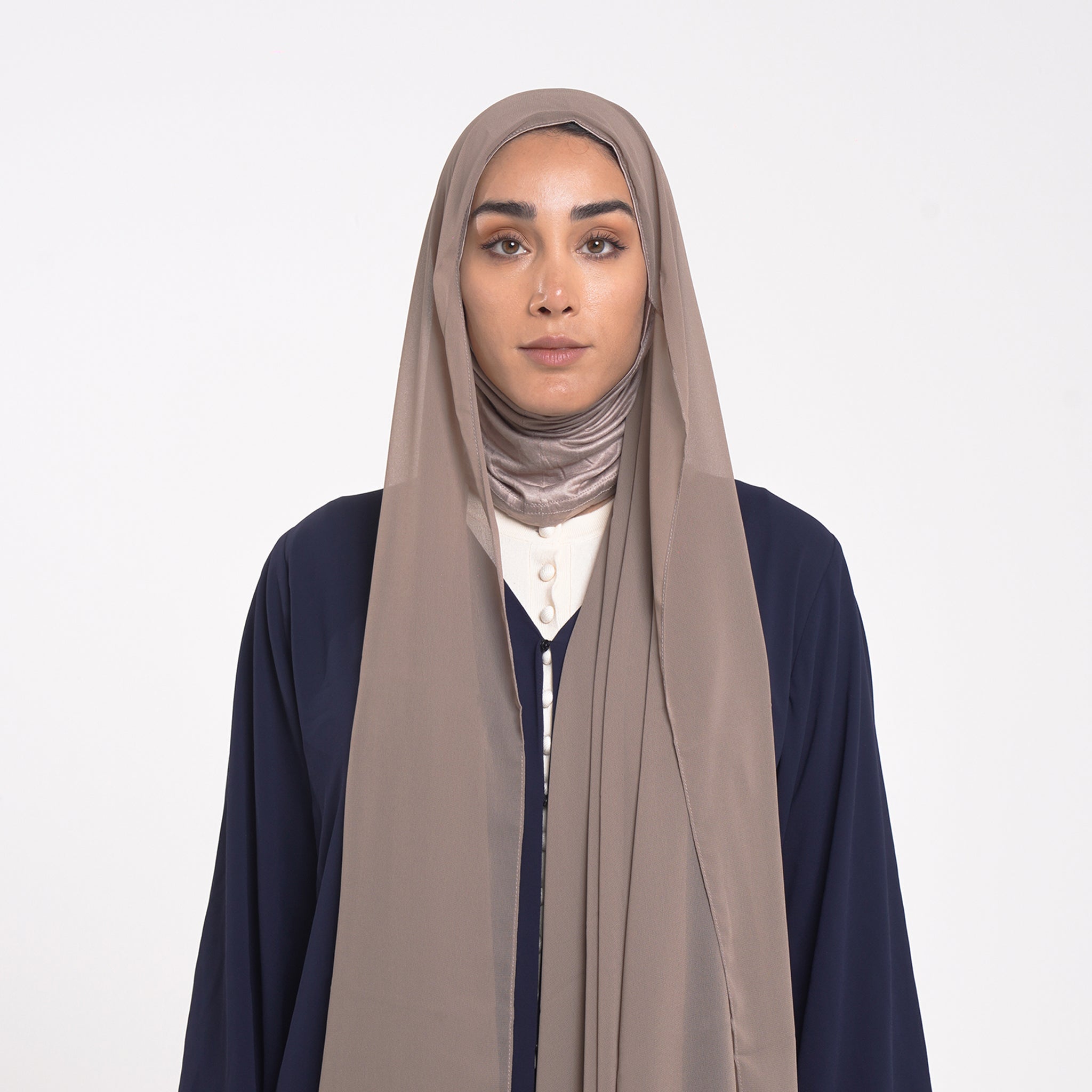 Emiratie Chiffon with Bonnet -Warm Taupe Beige
