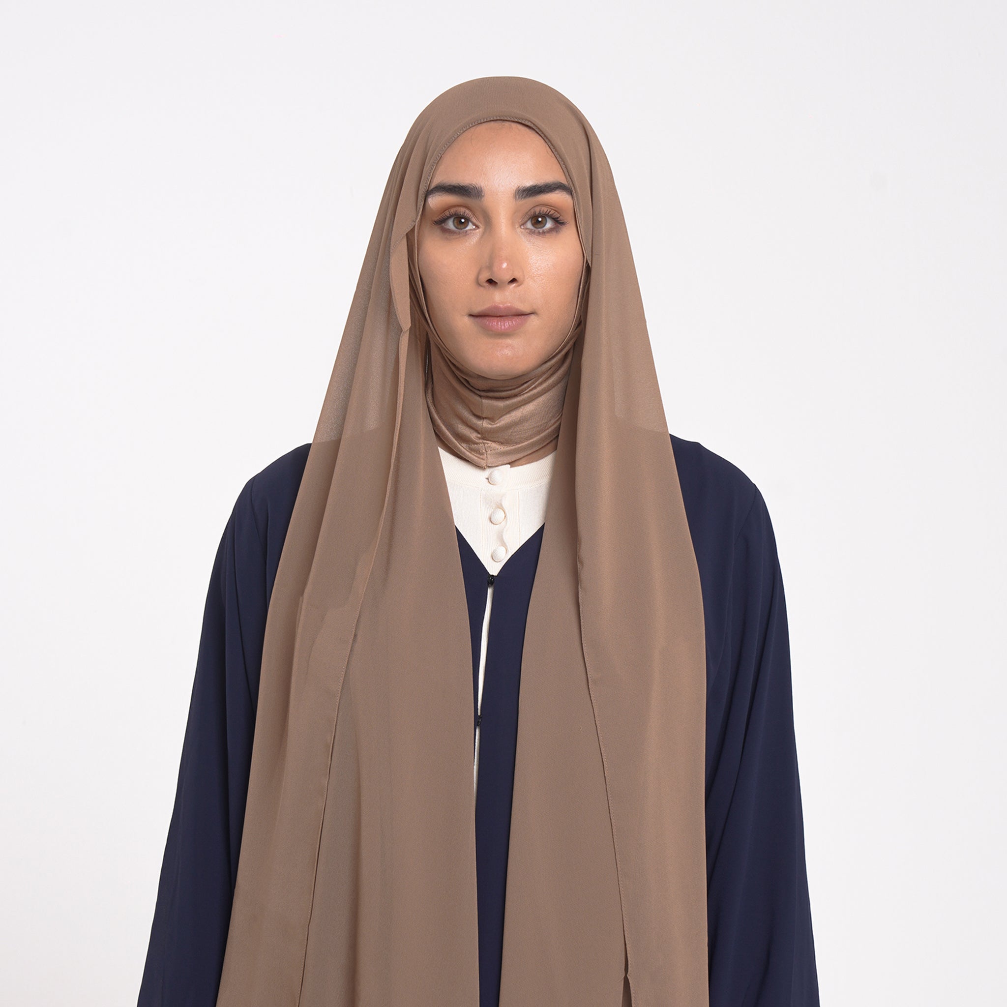 Emiratie Chiffon with Bonnet -Warm Caramel Brown