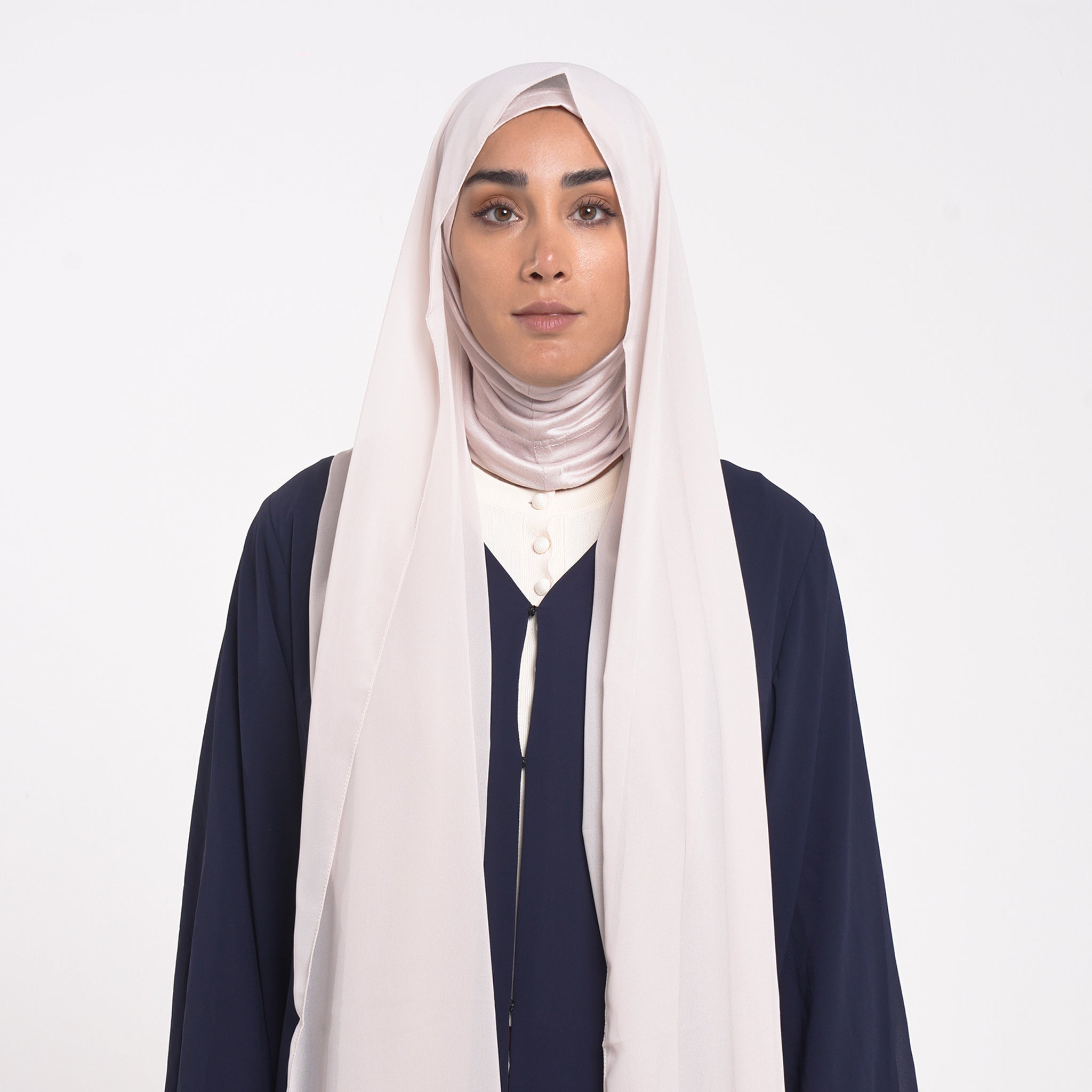 Emiratie Chiffon with Bonnet -Light Champagne Beige