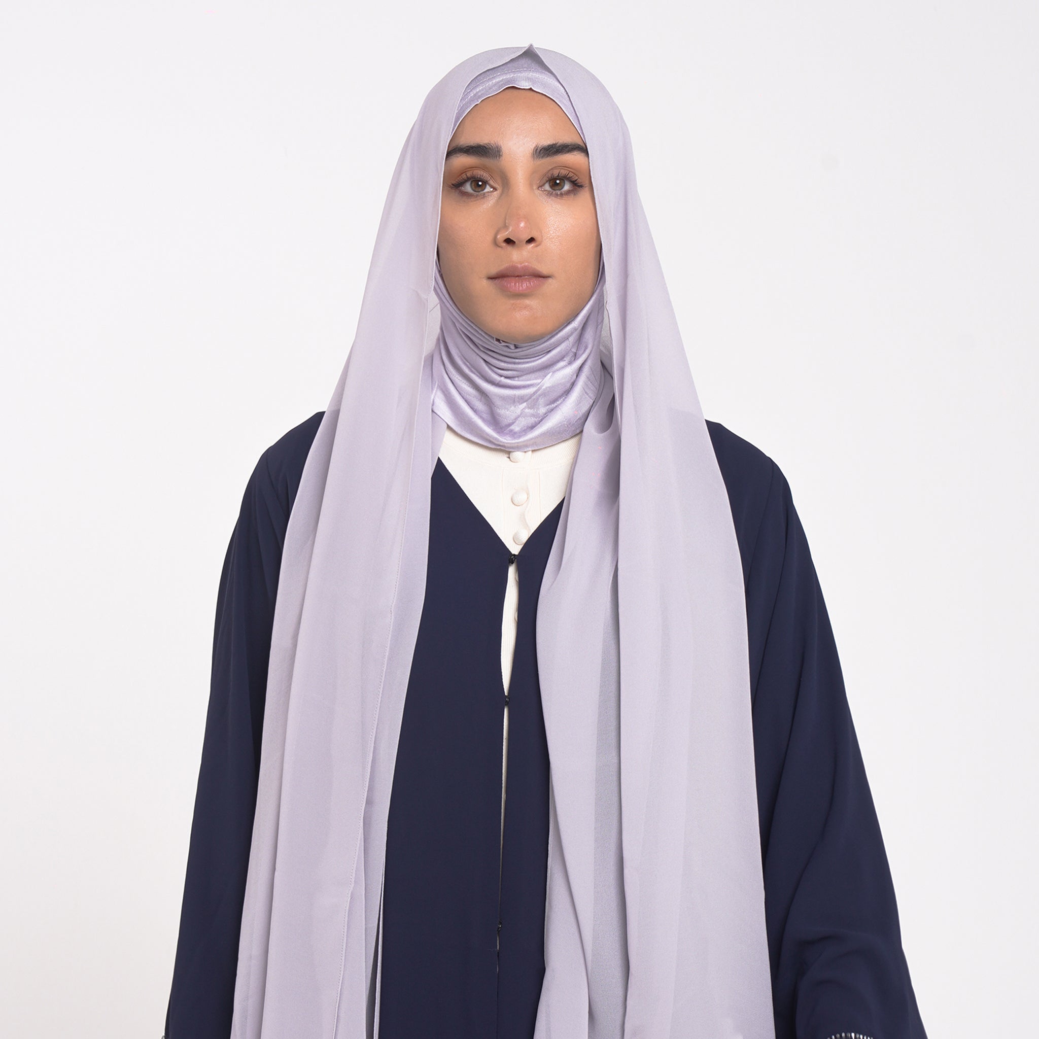 Emiratie Chiffon with Bonnet - Cool Lavender Grey