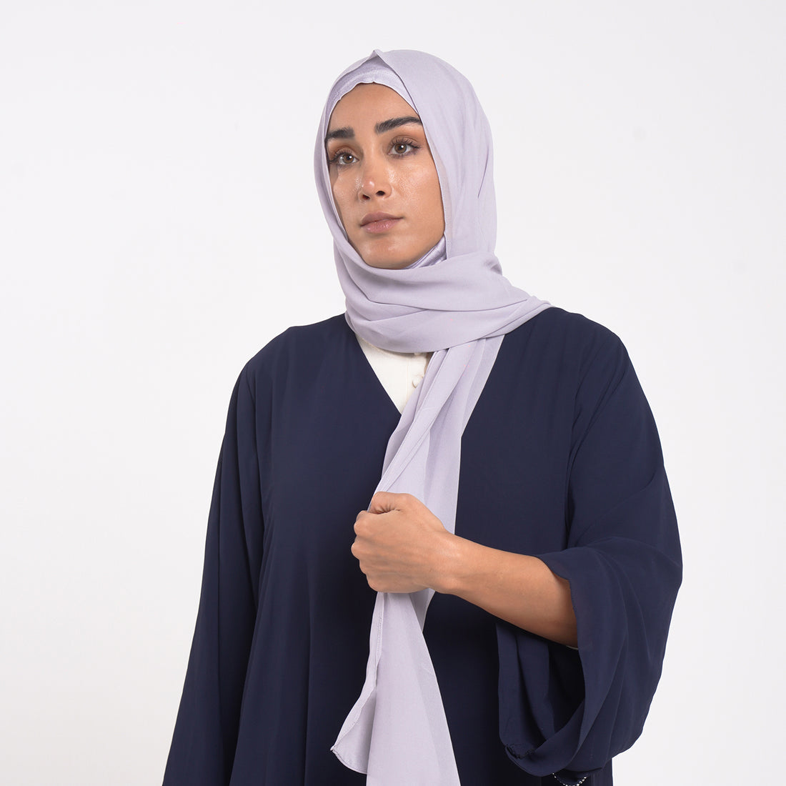 Emiratie Chiffon with Bonnet - Cool Lavender Grey