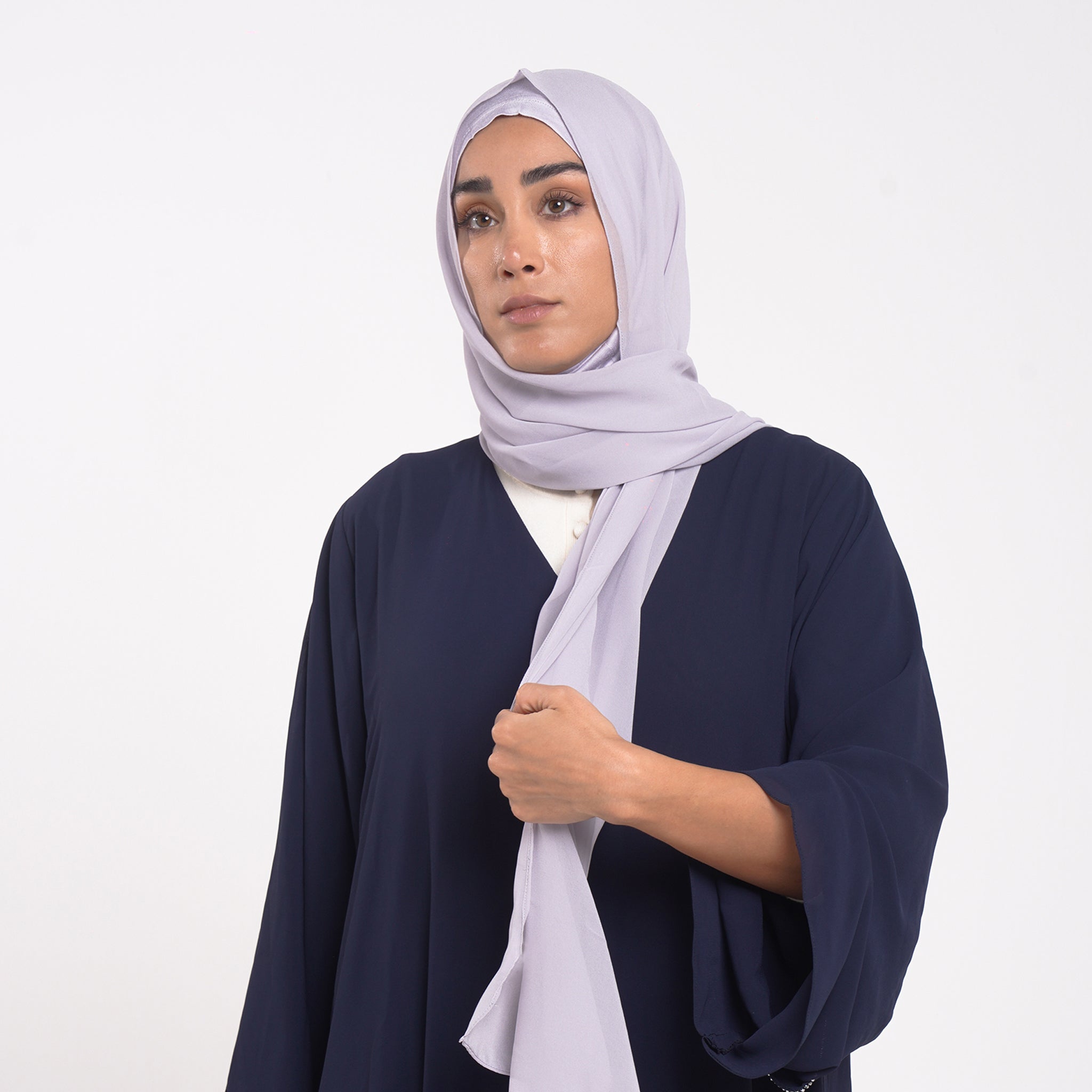 Emiratie Chiffon with Bonnet - Cool Lavender Grey
