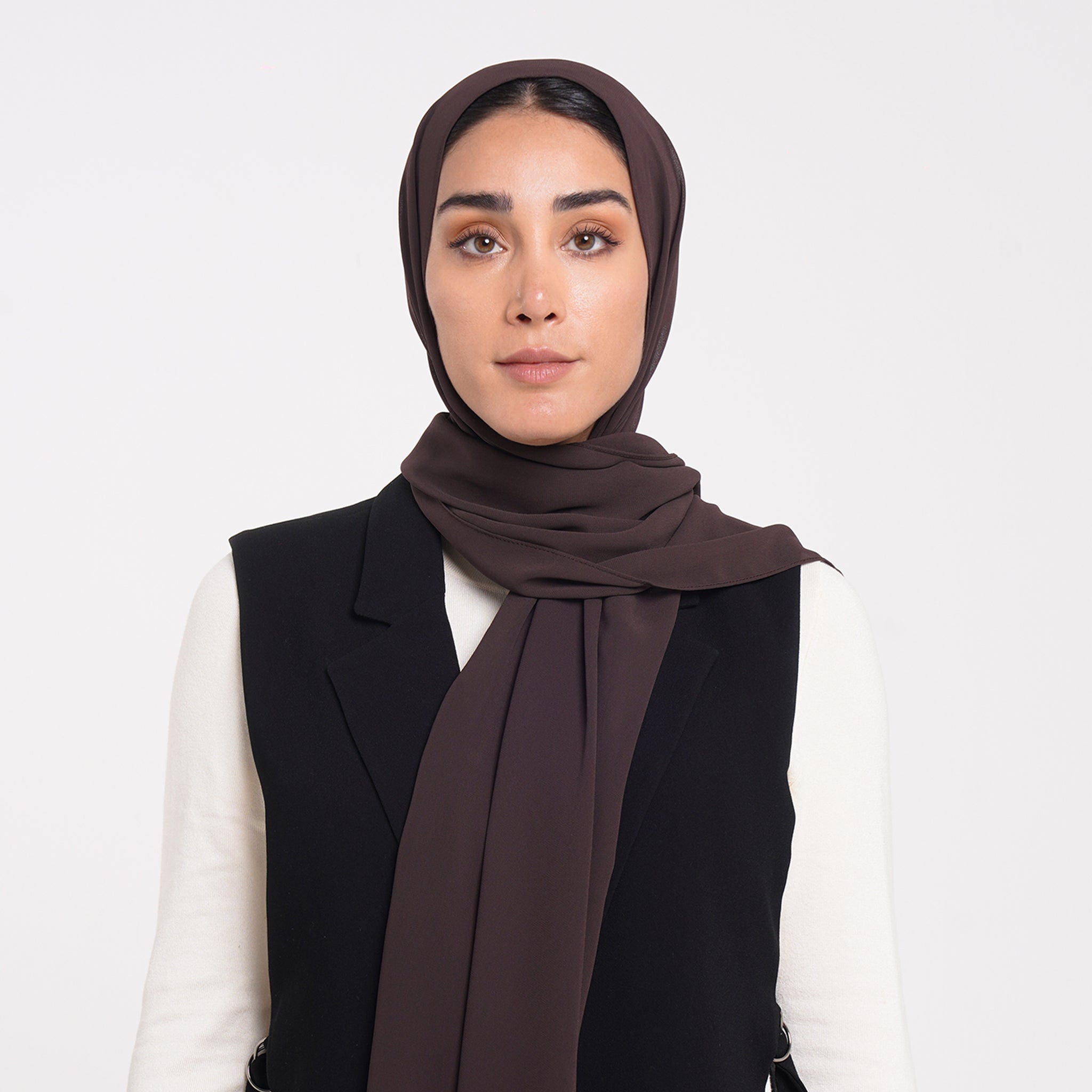 Korean Plain Chiffon Hijab - Rich Cocoa Brown
