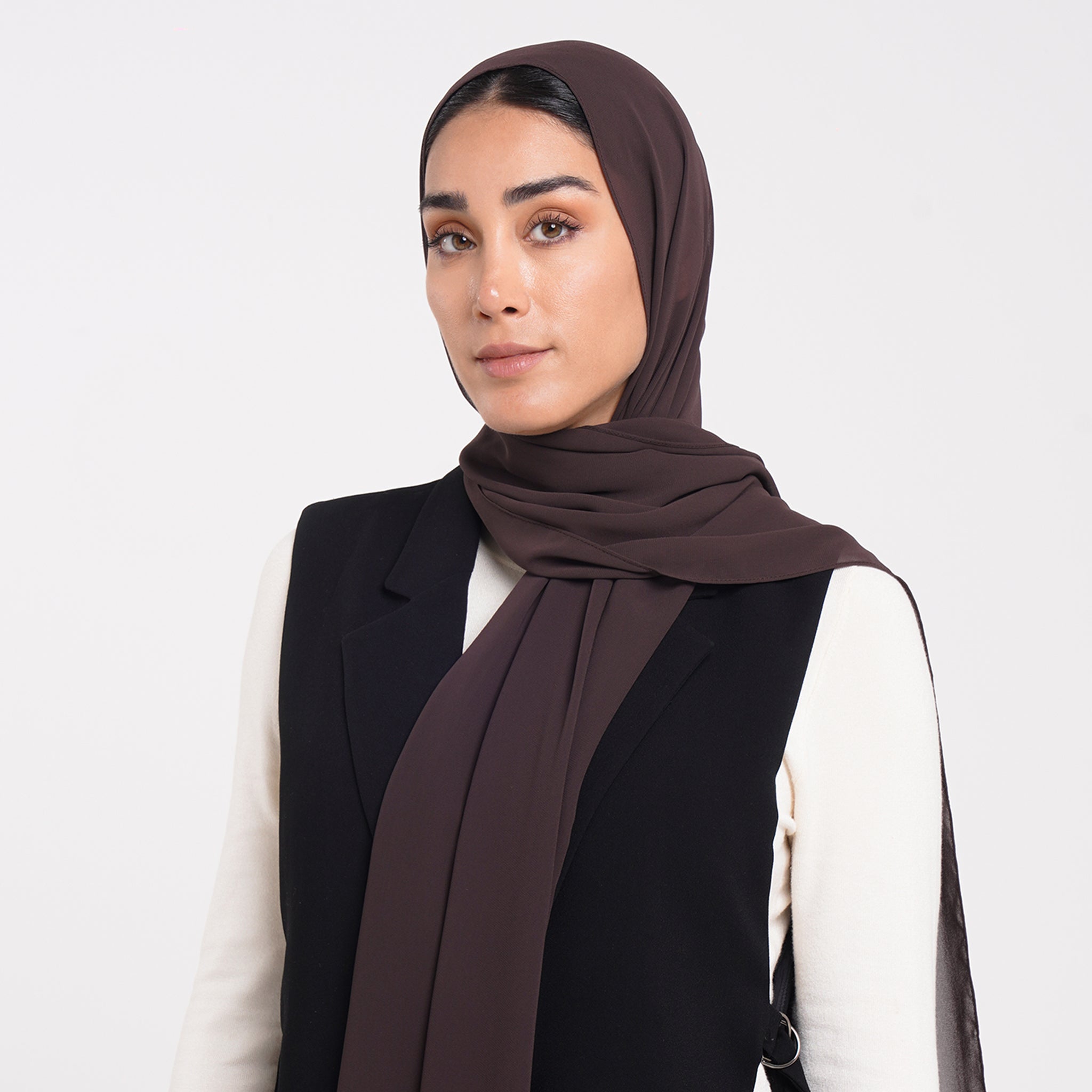 Korean Plain Chiffon Hijab - Rich Cocoa Brown