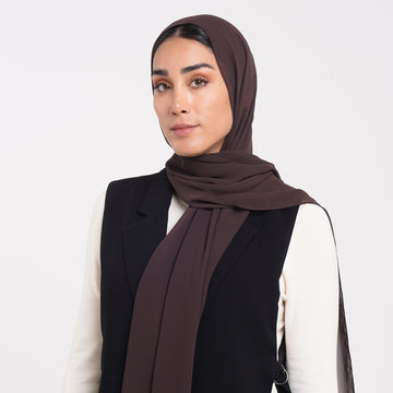 Korean Plain Chiffon Hijab - Rich Cocoa Brown