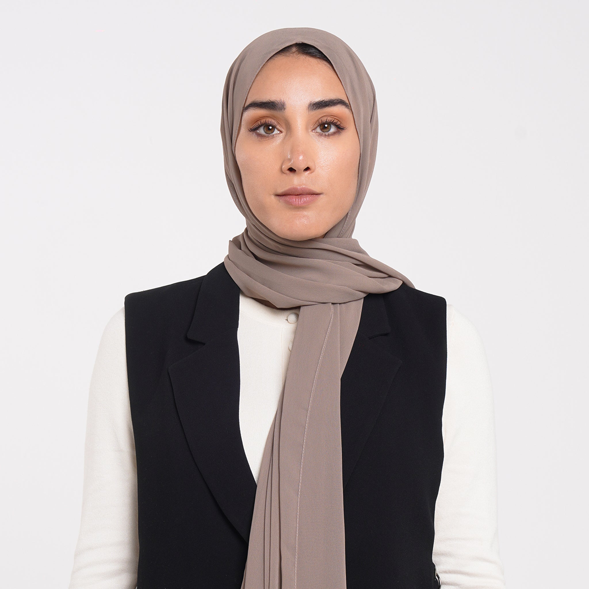 Korean Plain Chiffon Hijab - Soft Mocha Taupe