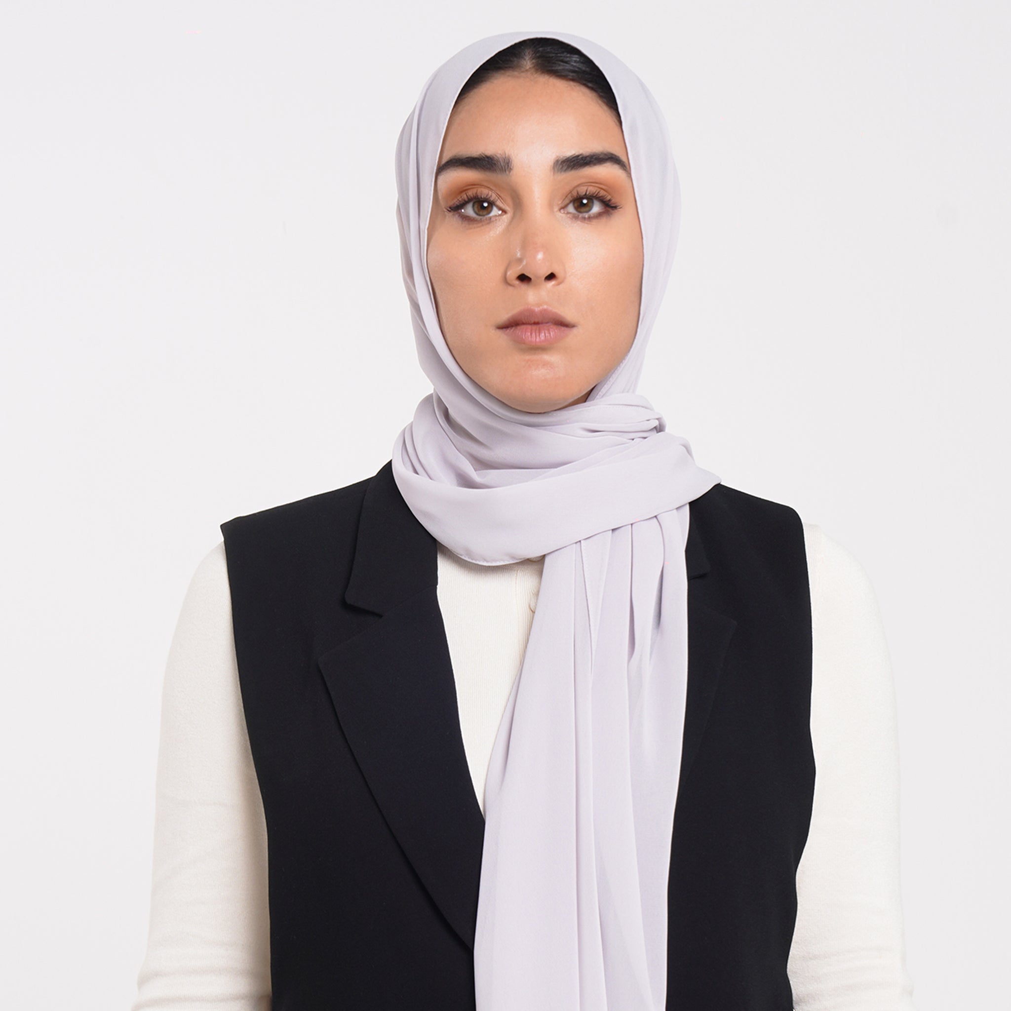 Korean Plain Chiffon Hijab - Soft Lilac Grey
