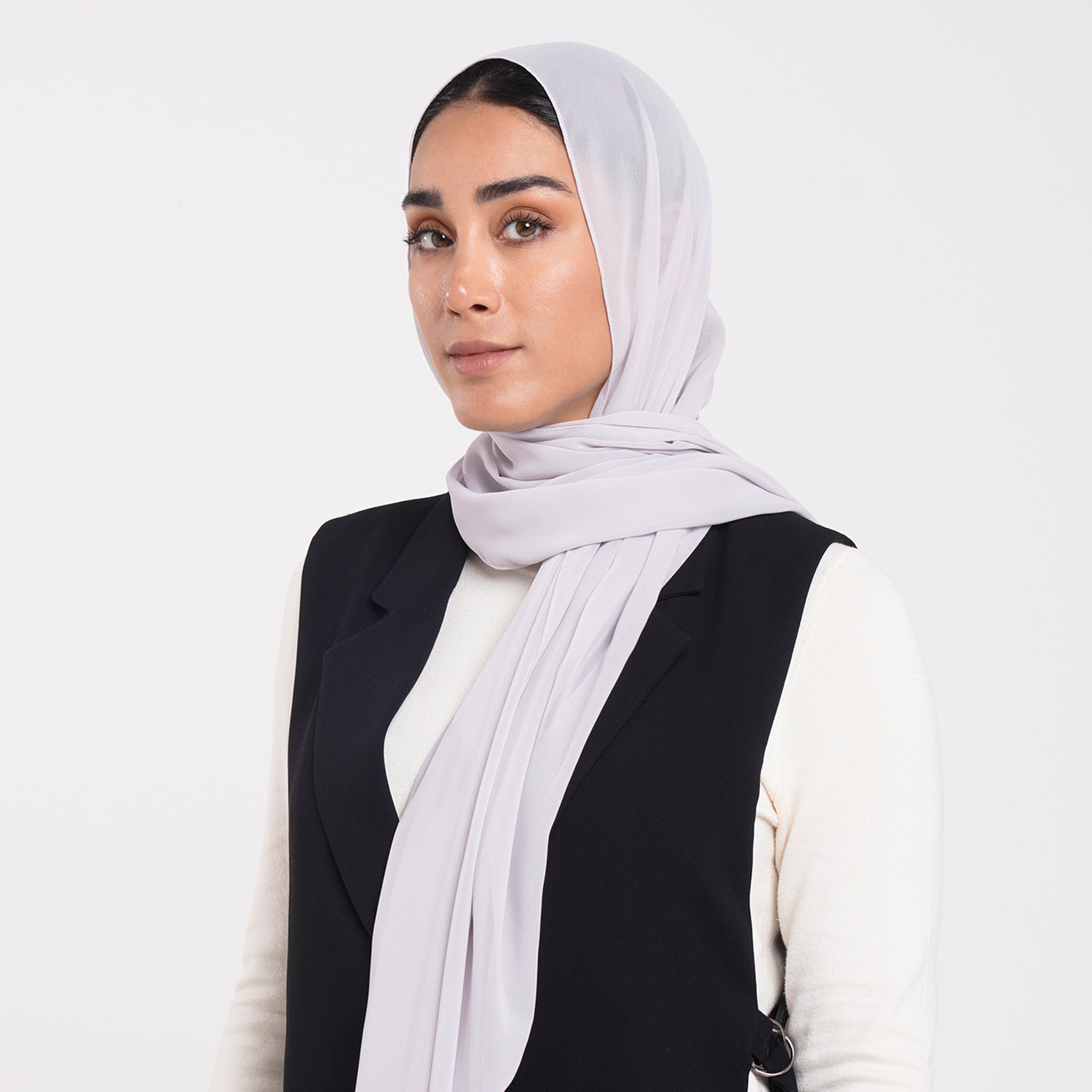 Korean Plain Chiffon Hijab - Soft Lilac Grey