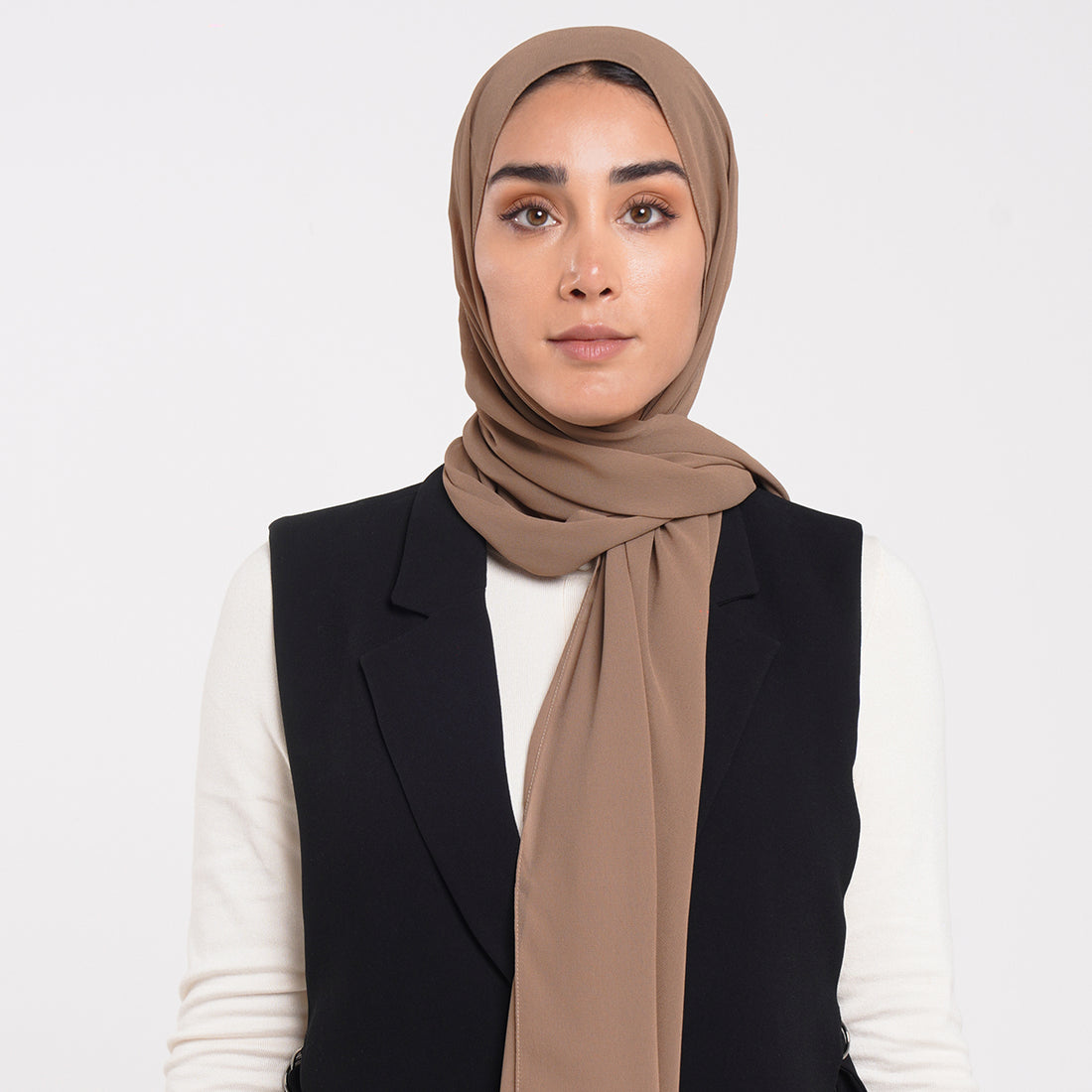 Korean Plain Chiffon Hijab - Warm Taupe Brown