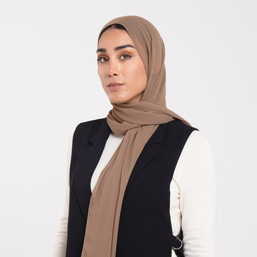 Korean Plain Chiffon Hijab - Warm Taupe Brown