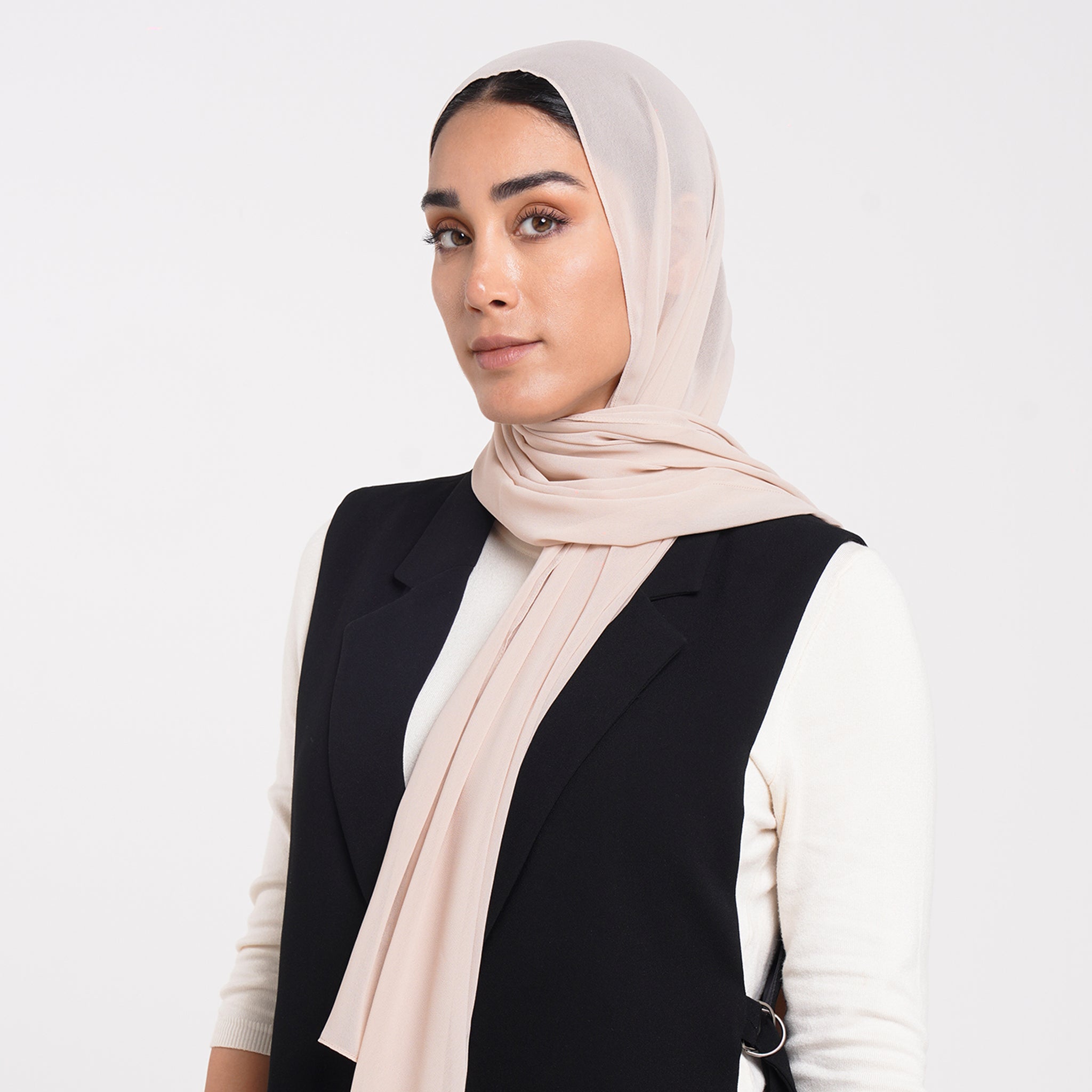 Korean Plain Chiffon Hijab - Soft Peach Beige