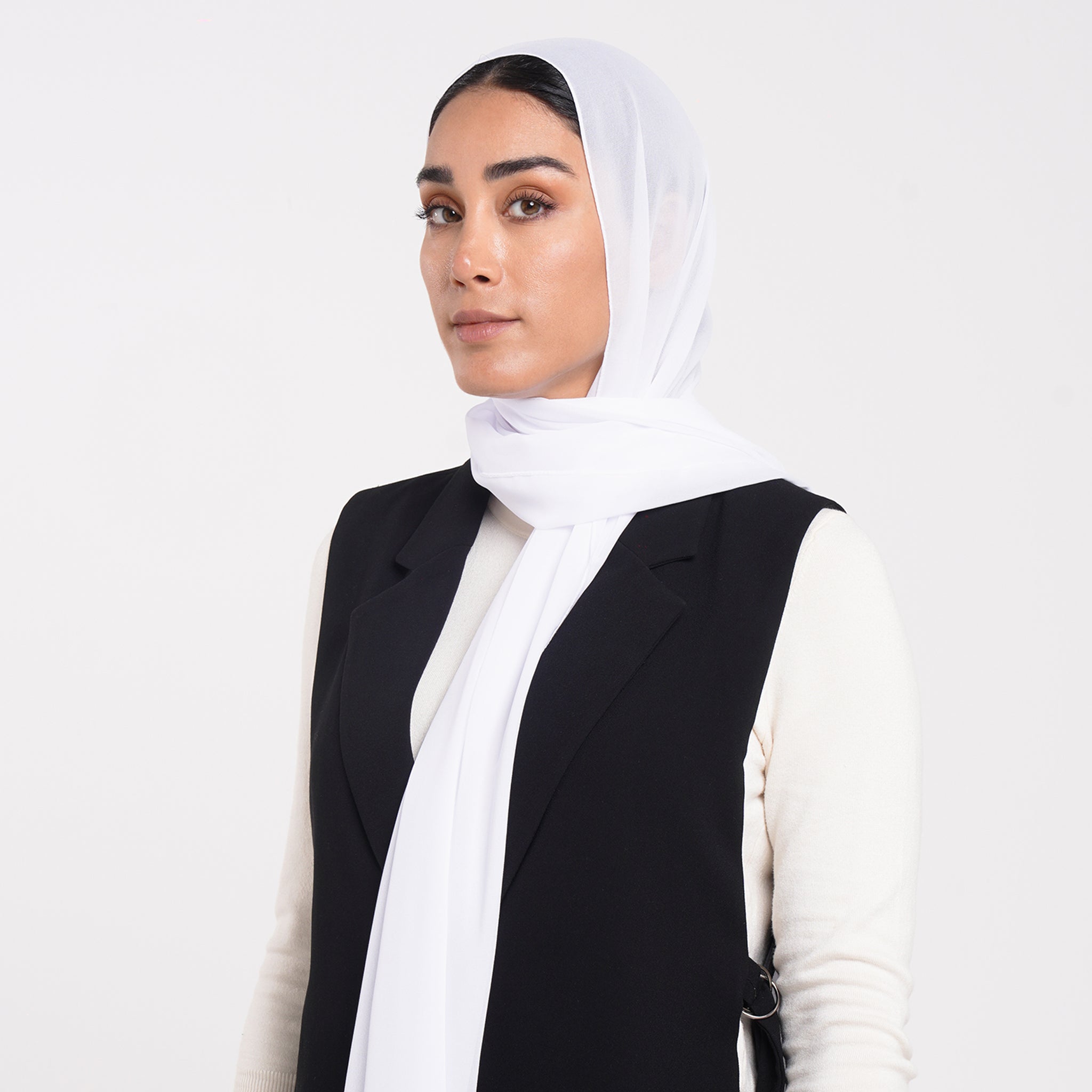 Korean Plain Chiffon Hijab - Cool Ice White