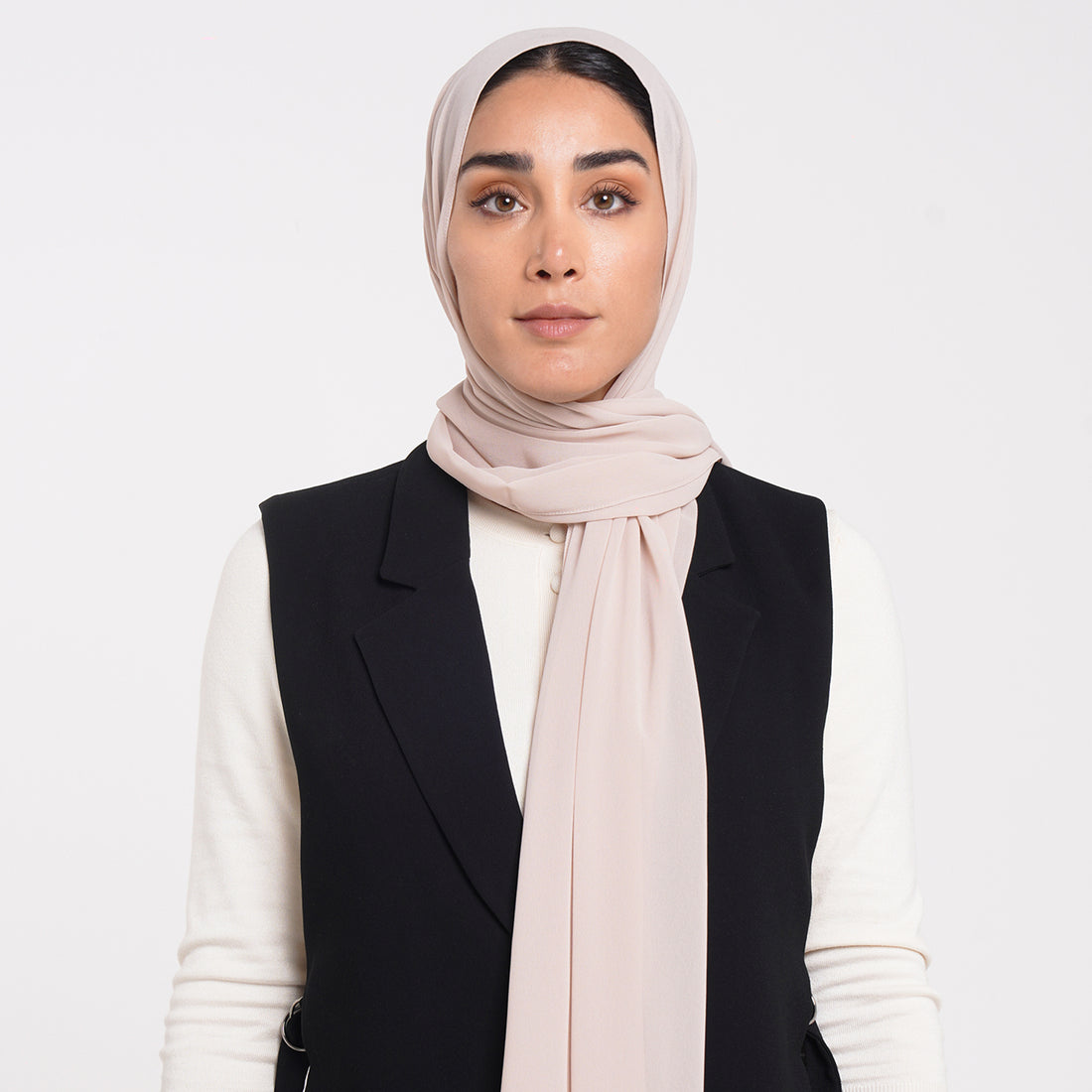 Korean Plain Chiffon Hijab - Blush Nude Beige