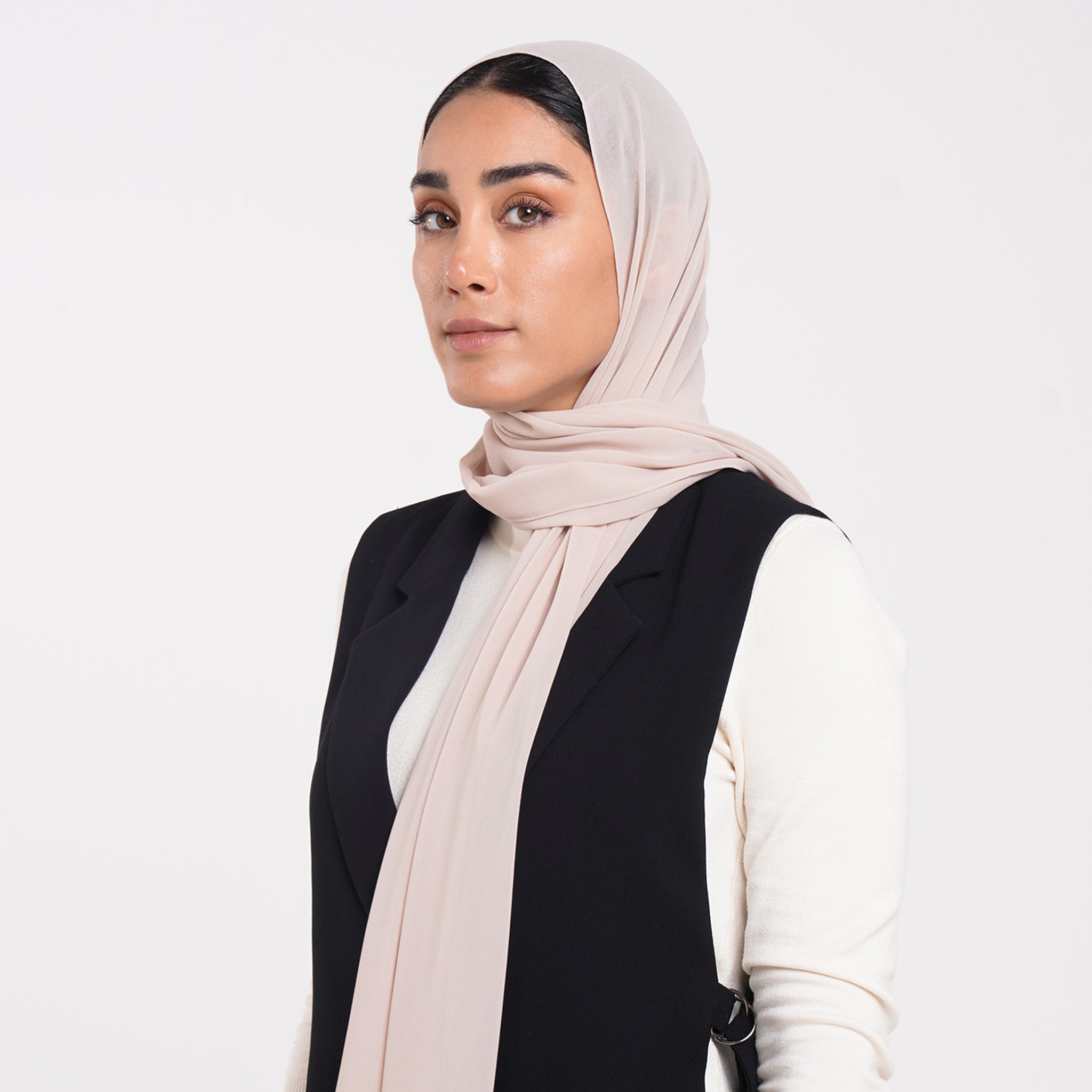 Korean Plain Chiffon Hijab - Blush Nude Beige