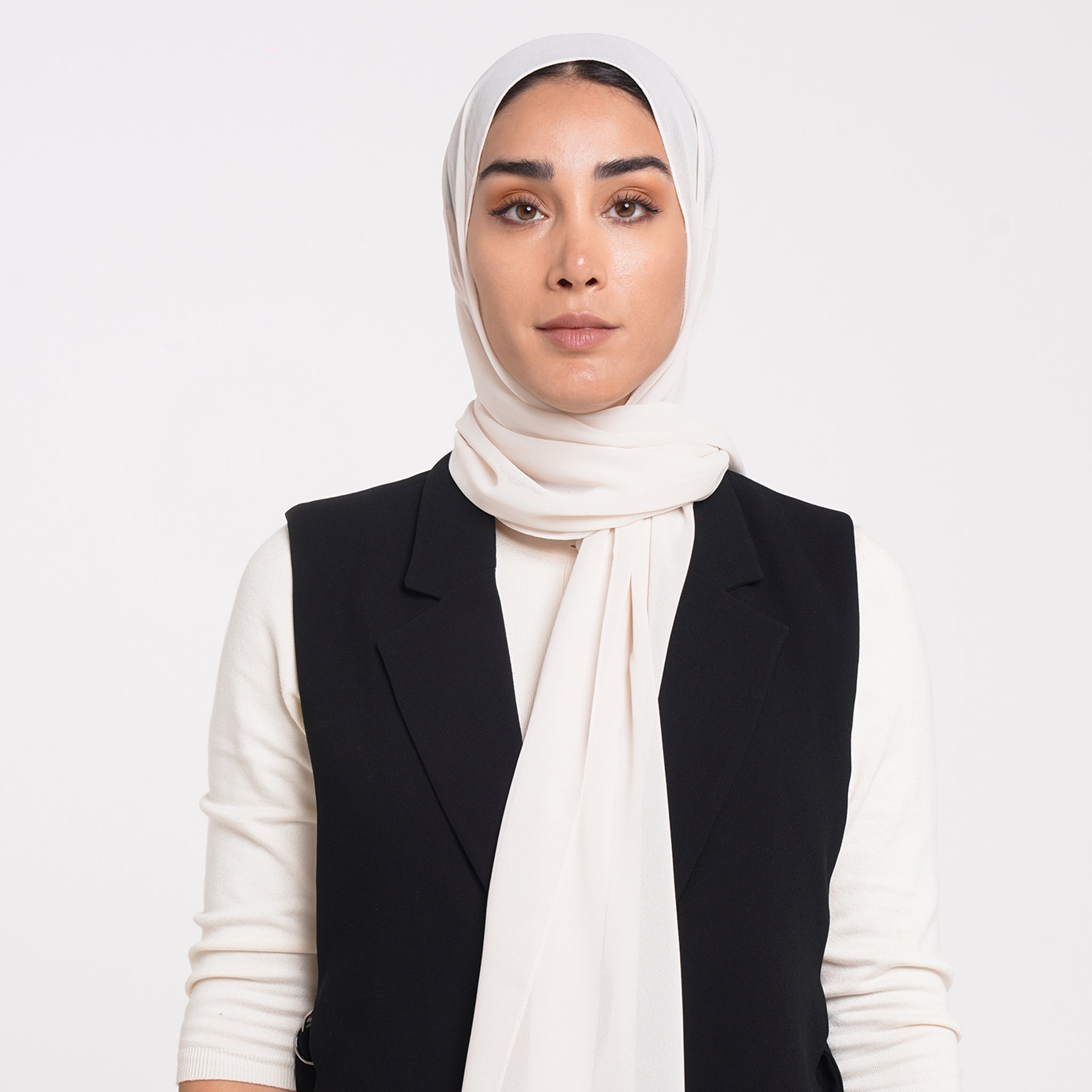 Korean Plain Chiffon Hijab - Creamy Ivory