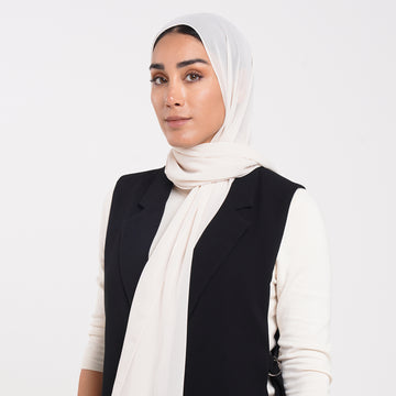 Korean Plain Chiffon Hijab - Creamy Ivory