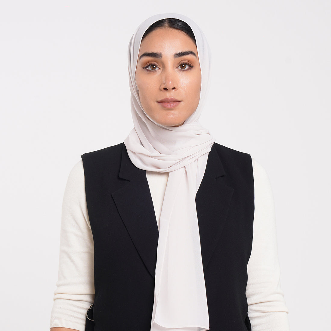 Korean Plain Chiffon Hijab - Pale Blush Ivory