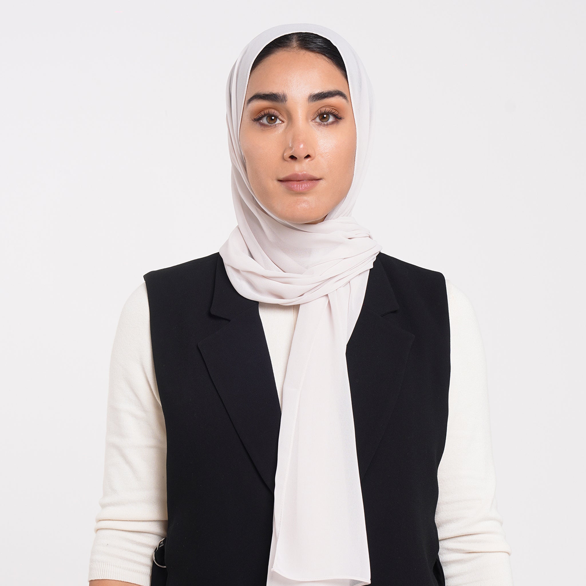 Korean Plain Chiffon Hijab - Pale Blush Ivory