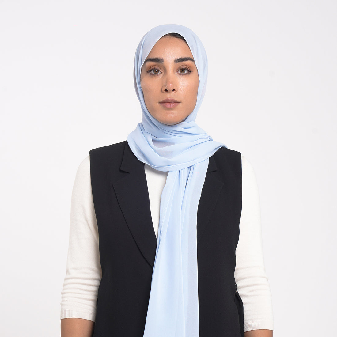 Korean Plain Chiffon Hijab - Powder Sky Blue