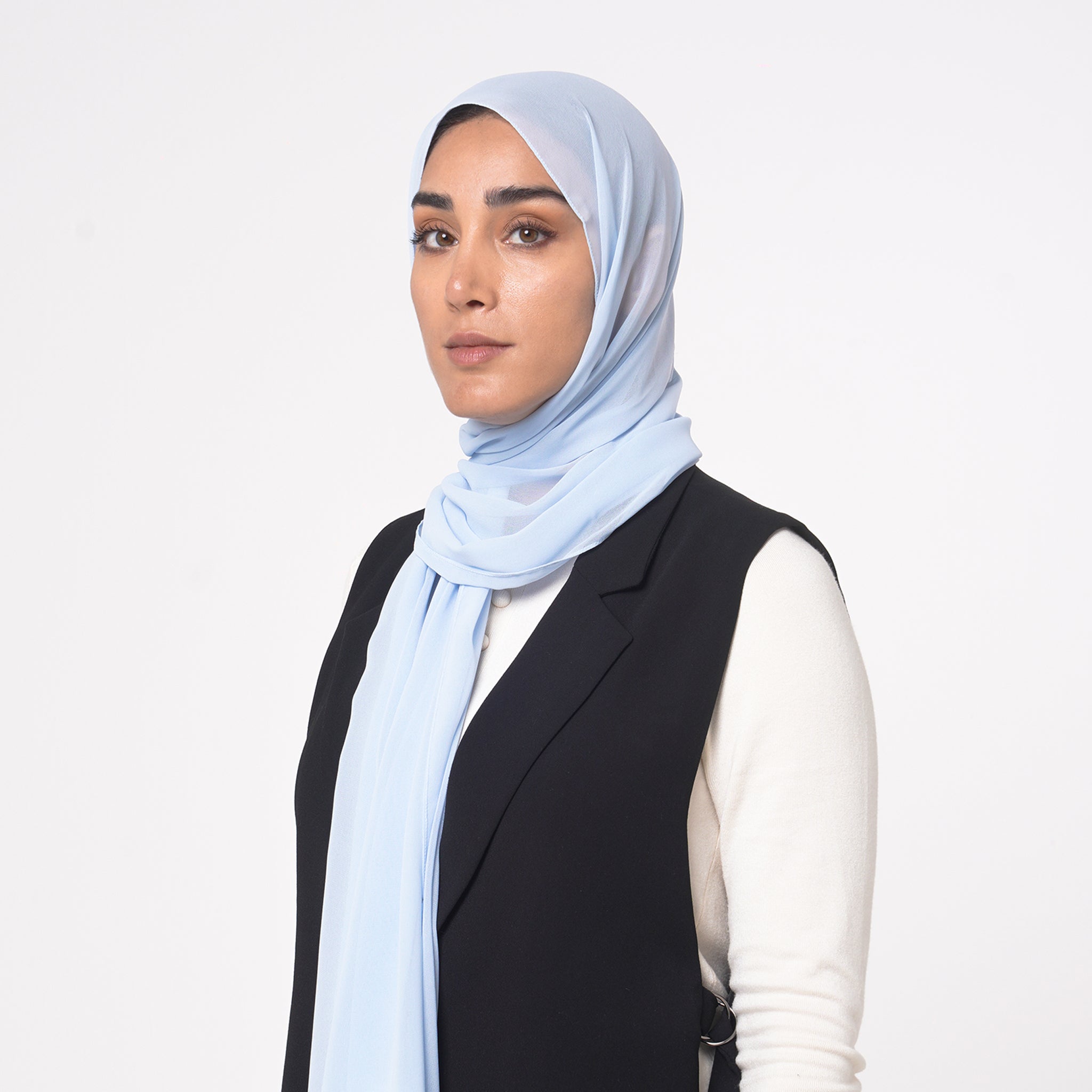 Korean Plain Chiffon Hijab - Powder Sky Blue