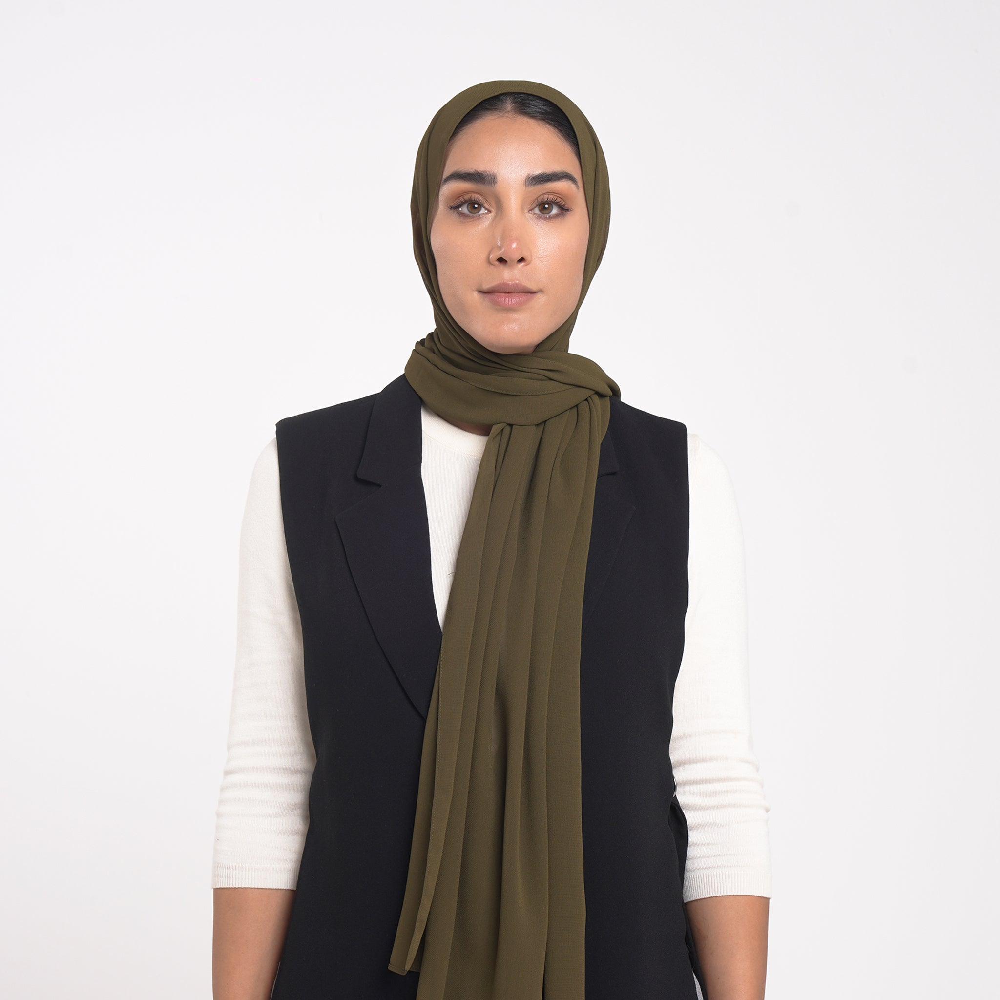 Korean Plain Chiffon Hijab - Olive Moss Green