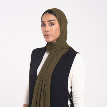Korean Plain Chiffon Hijab - Olive Moss Green