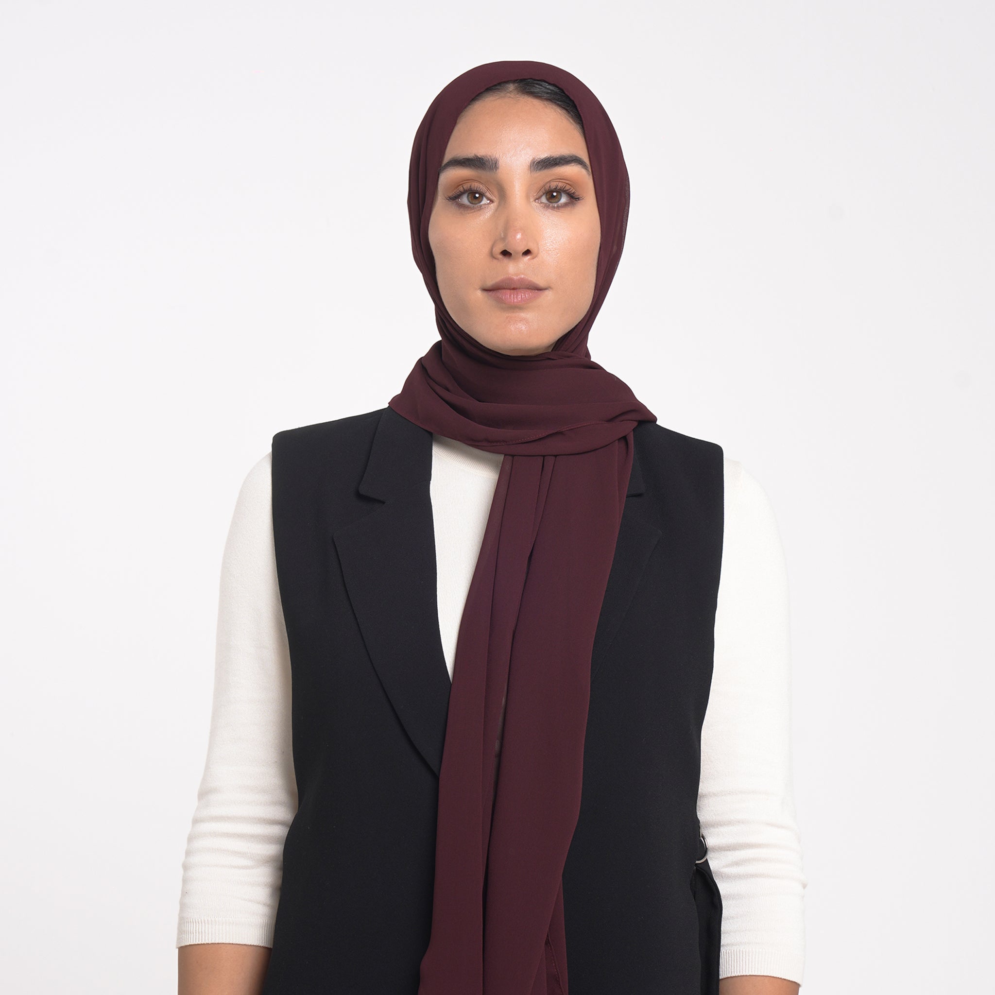 Korean Plain Chiffon Hijab - Deep Wine Burgundy