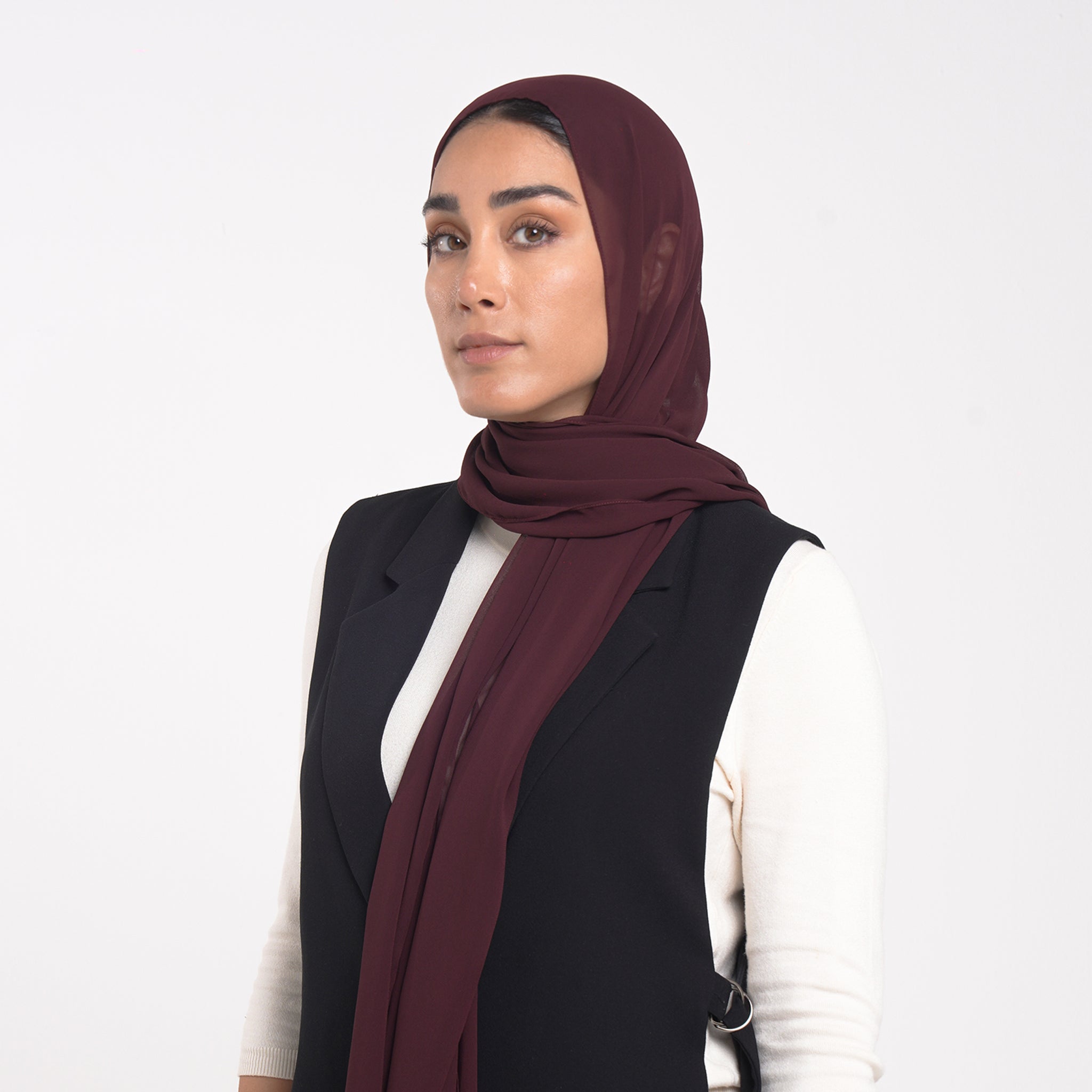 Korean Plain Chiffon Hijab - Deep Wine Burgundy