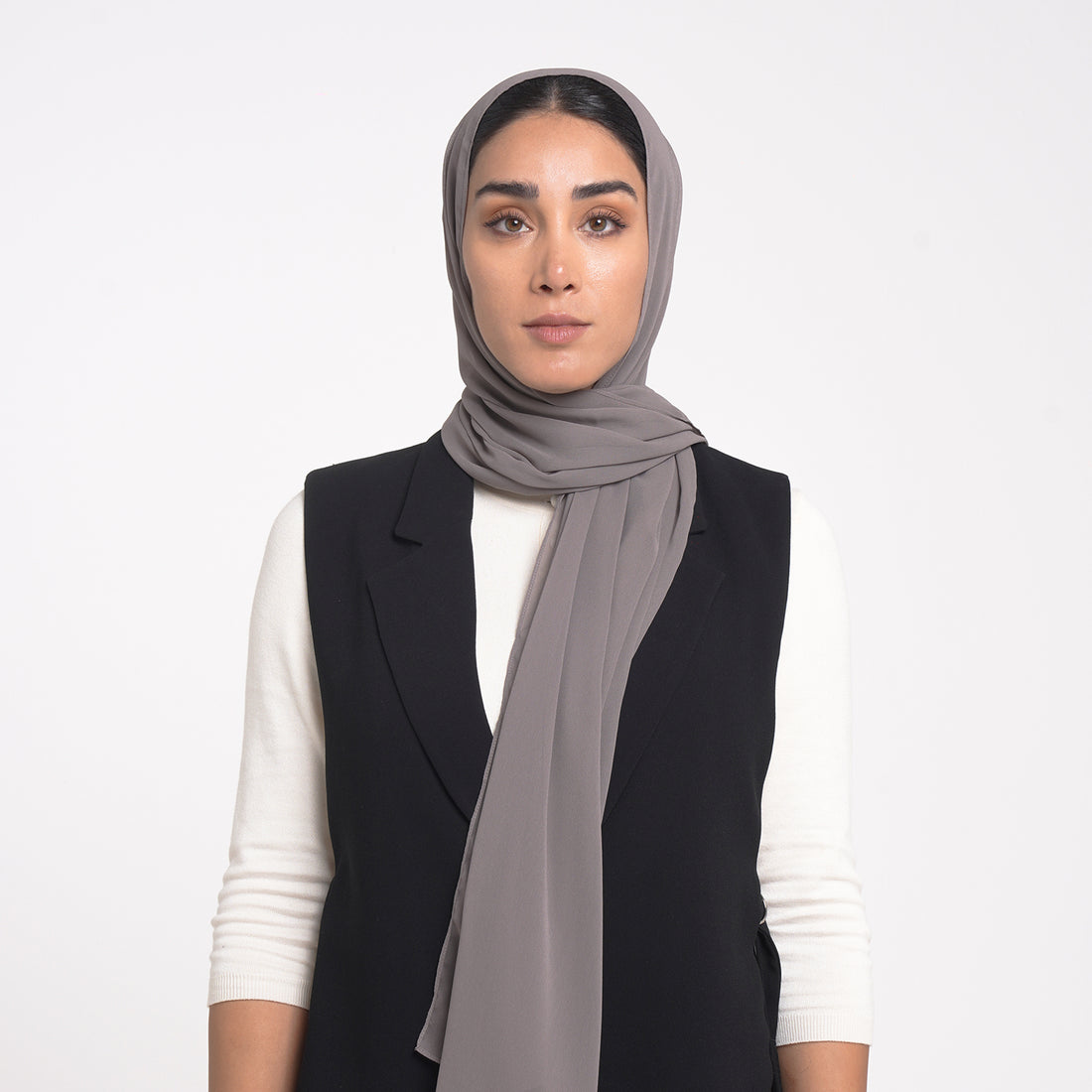 Korean Plain Chiffon Hijab - Cool Stone Taupe