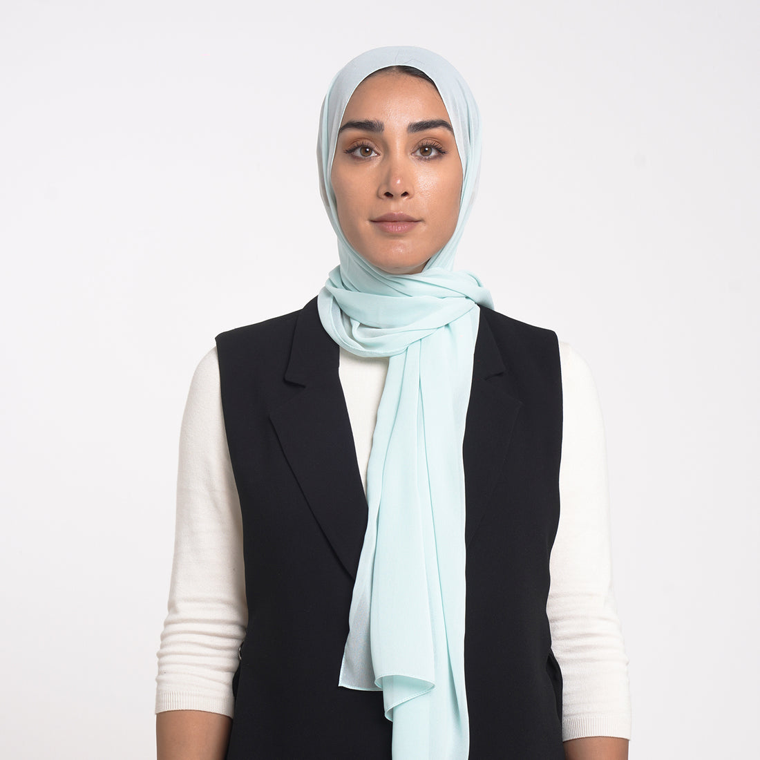Korean Plain Chiffon Hijab - Soft Mint Blue