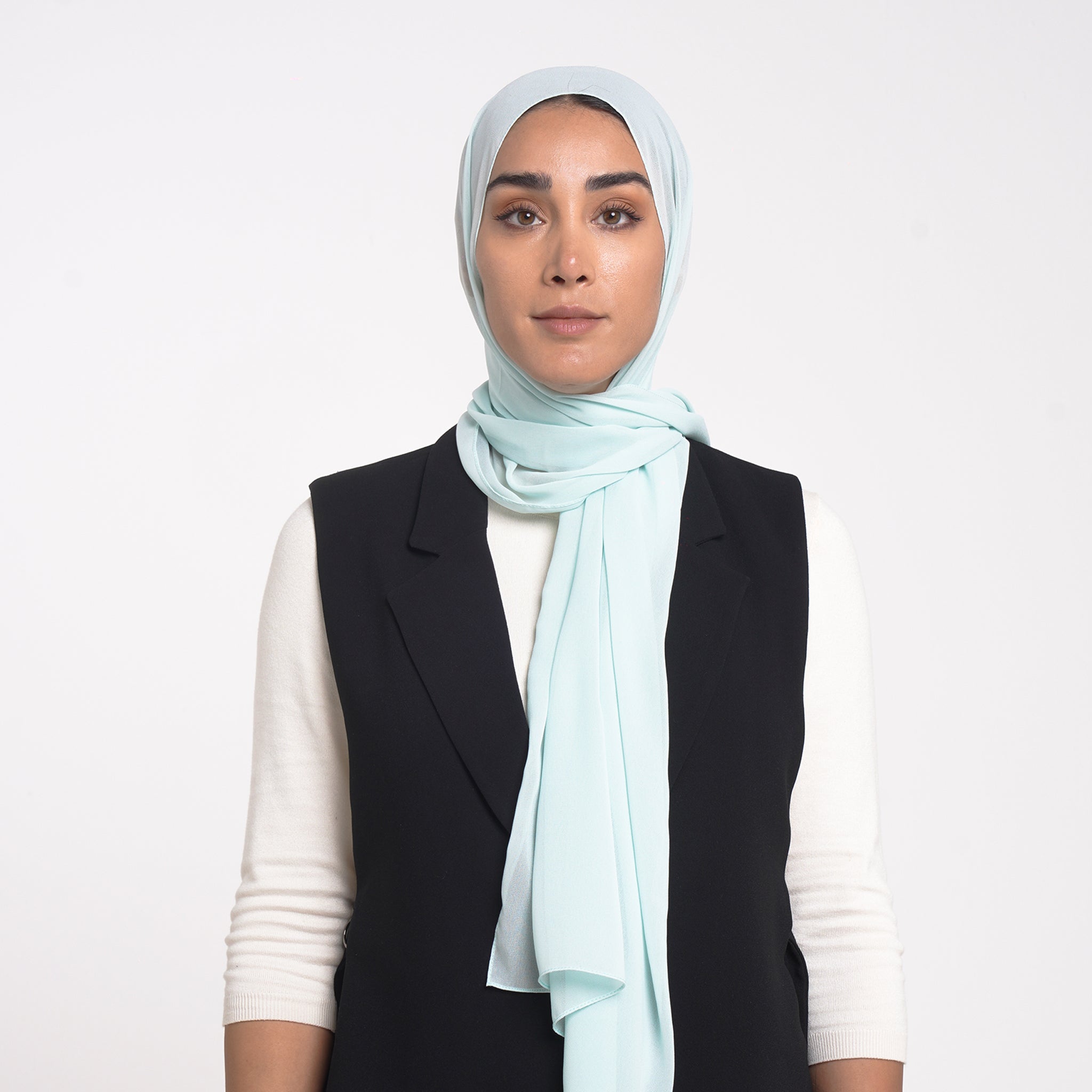 Korean Plain Chiffon Hijab - Soft Mint Blue