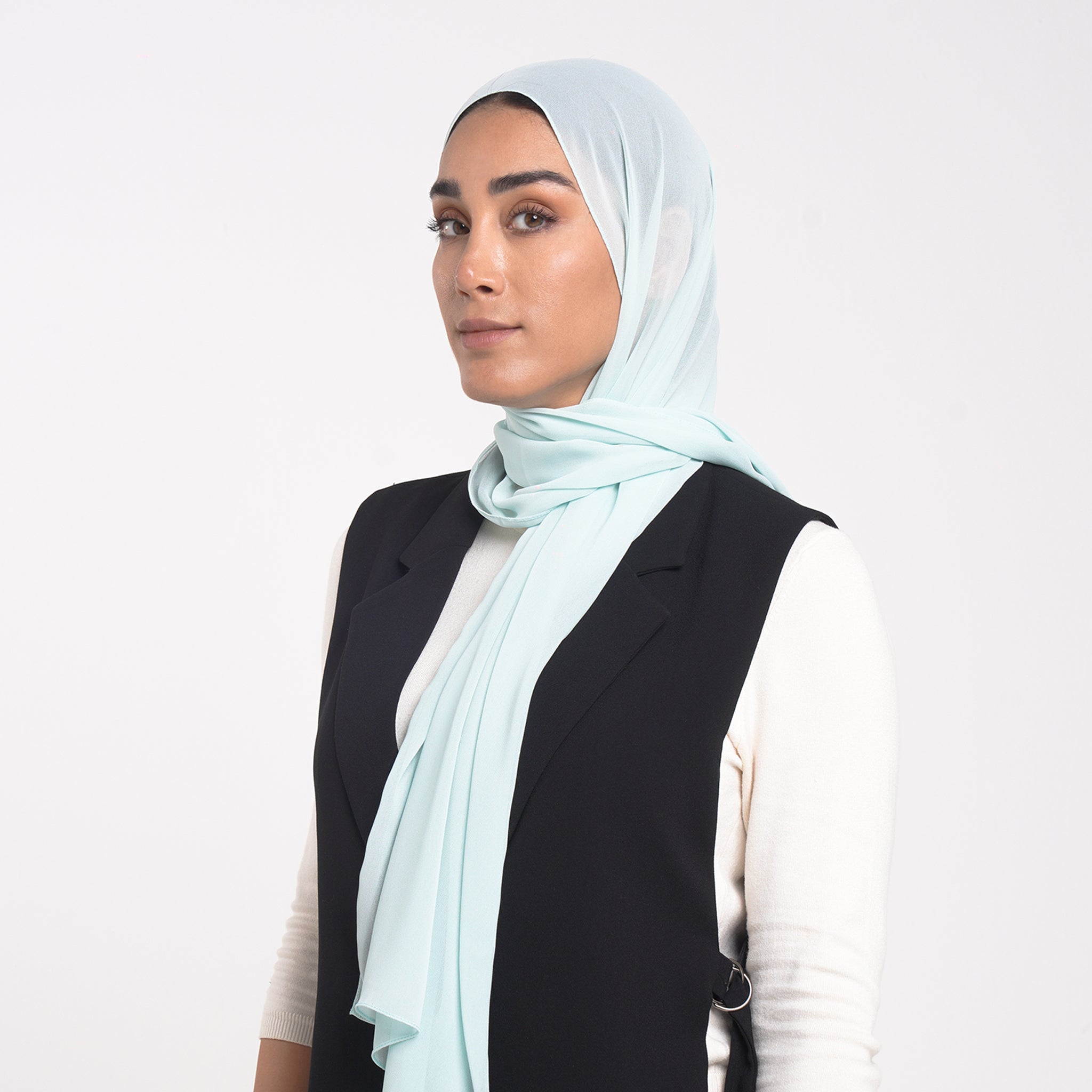 Korean Plain Chiffon Hijab - Soft Mint Blue