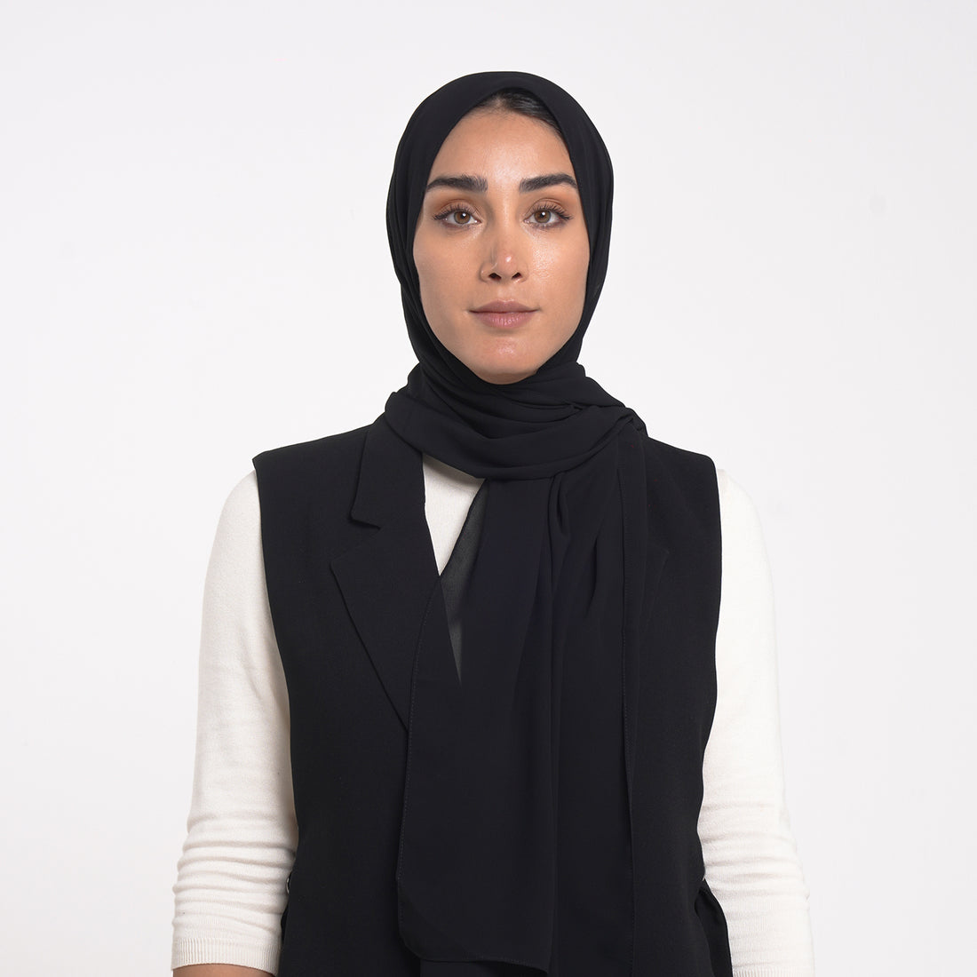 Korean Plain Chiffon Hijab - Classic Deep Black