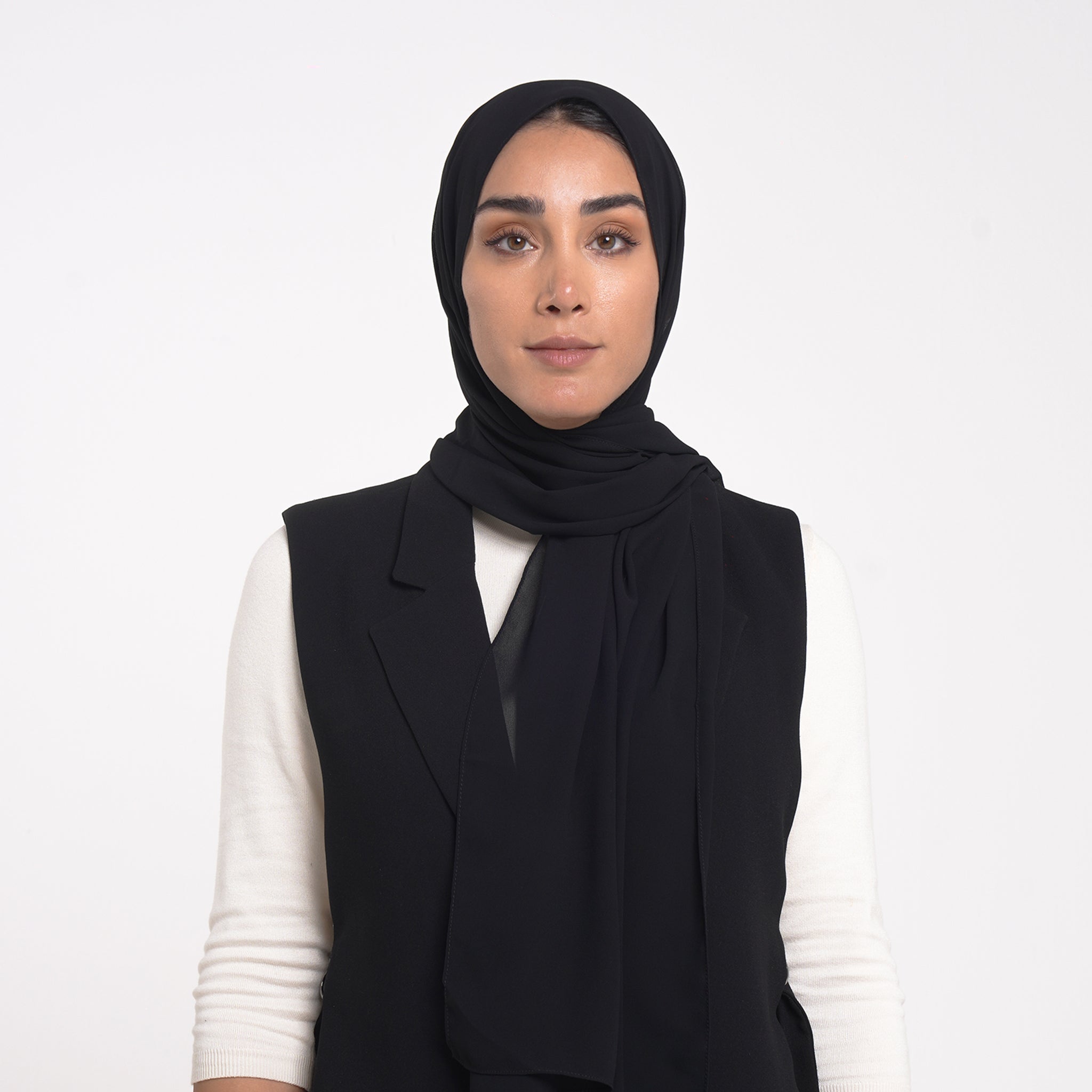 Korean Plain Chiffon Hijab - Classic Deep Black