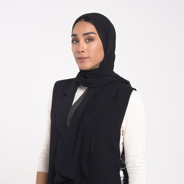 Korean Plain Chiffon Hijab - Classic Deep Black