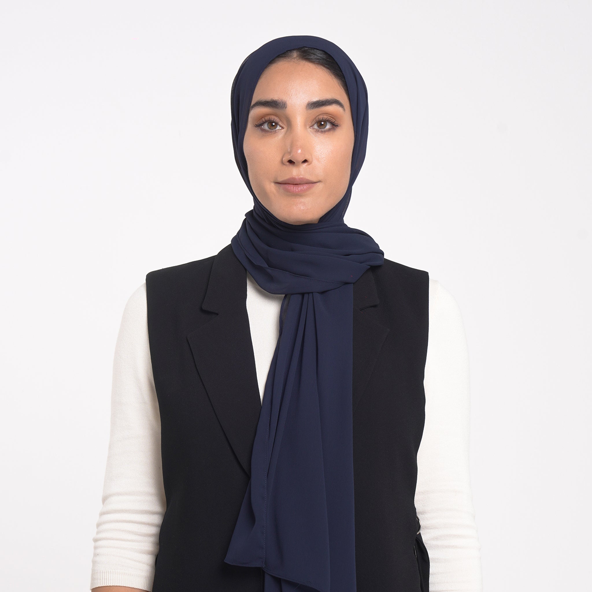Korean Plain Chiffon Hijab - Deep Navy Blue