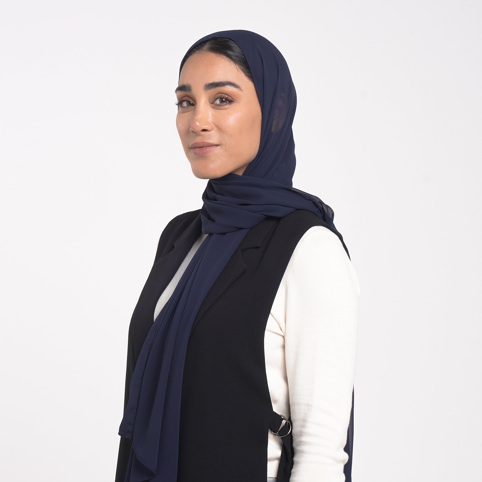 Korean Plain Chiffon Hijab - Deep Navy Blue