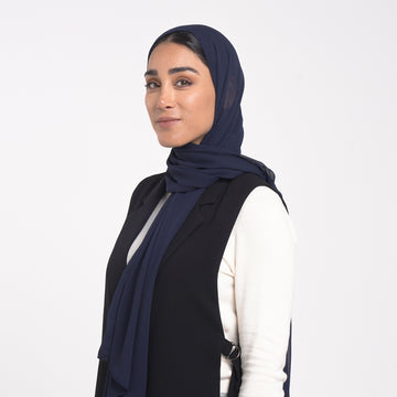 Korean Plain Chiffon Hijab - Deep Navy Blue