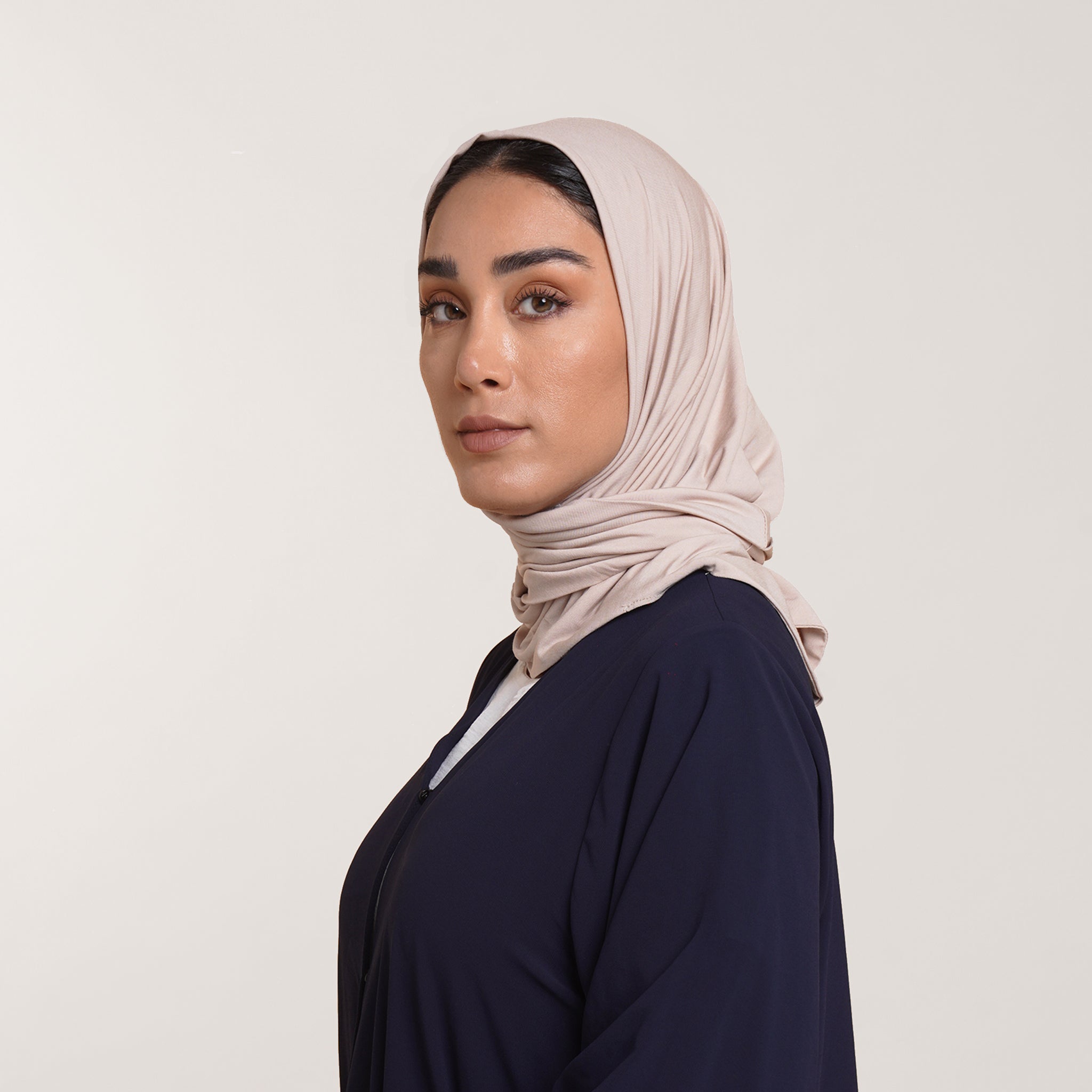 Modal Tie-back Instant Hijab - Soft Sand Beige