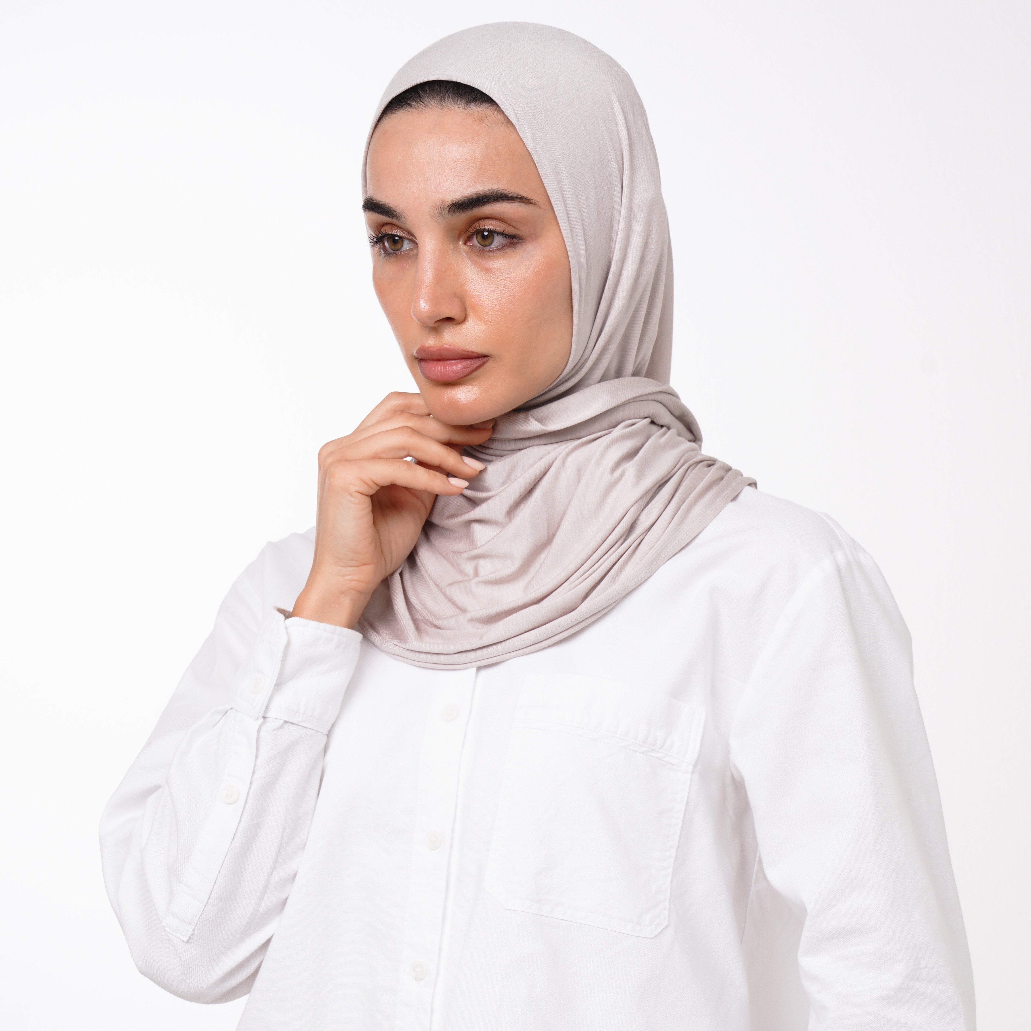 Cotton Malmal Folded Hijab - Cool Light Greige