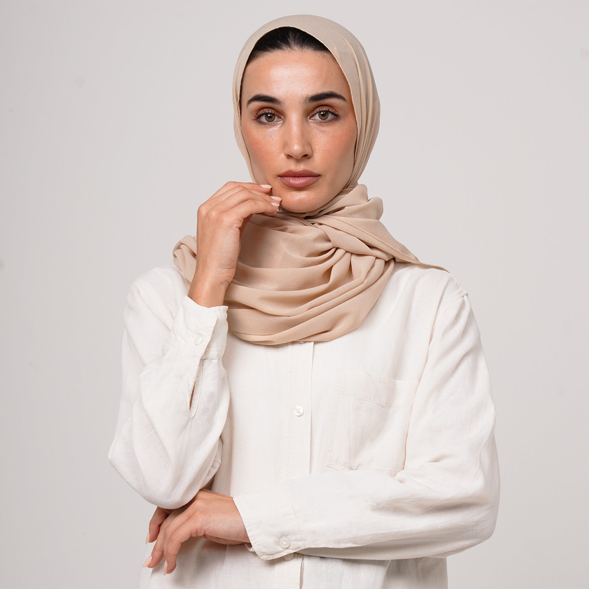 Double Stretch Chiffon Hijab - Sand Beige