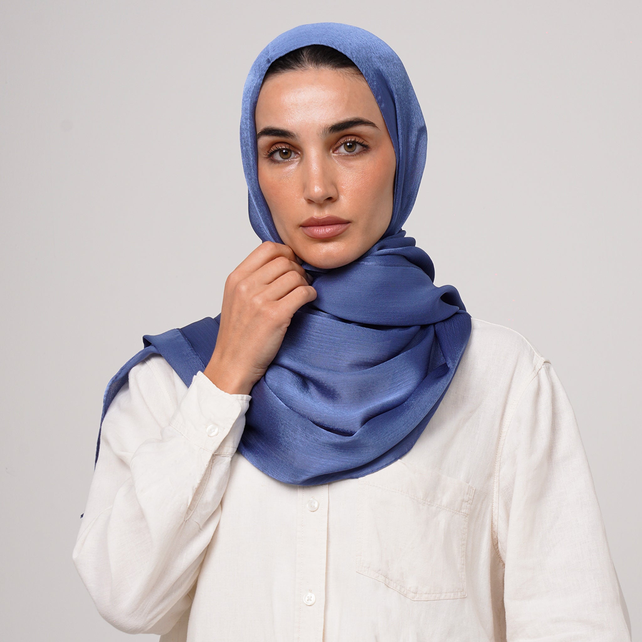 Shiny Satin Hijab - Steel Blue