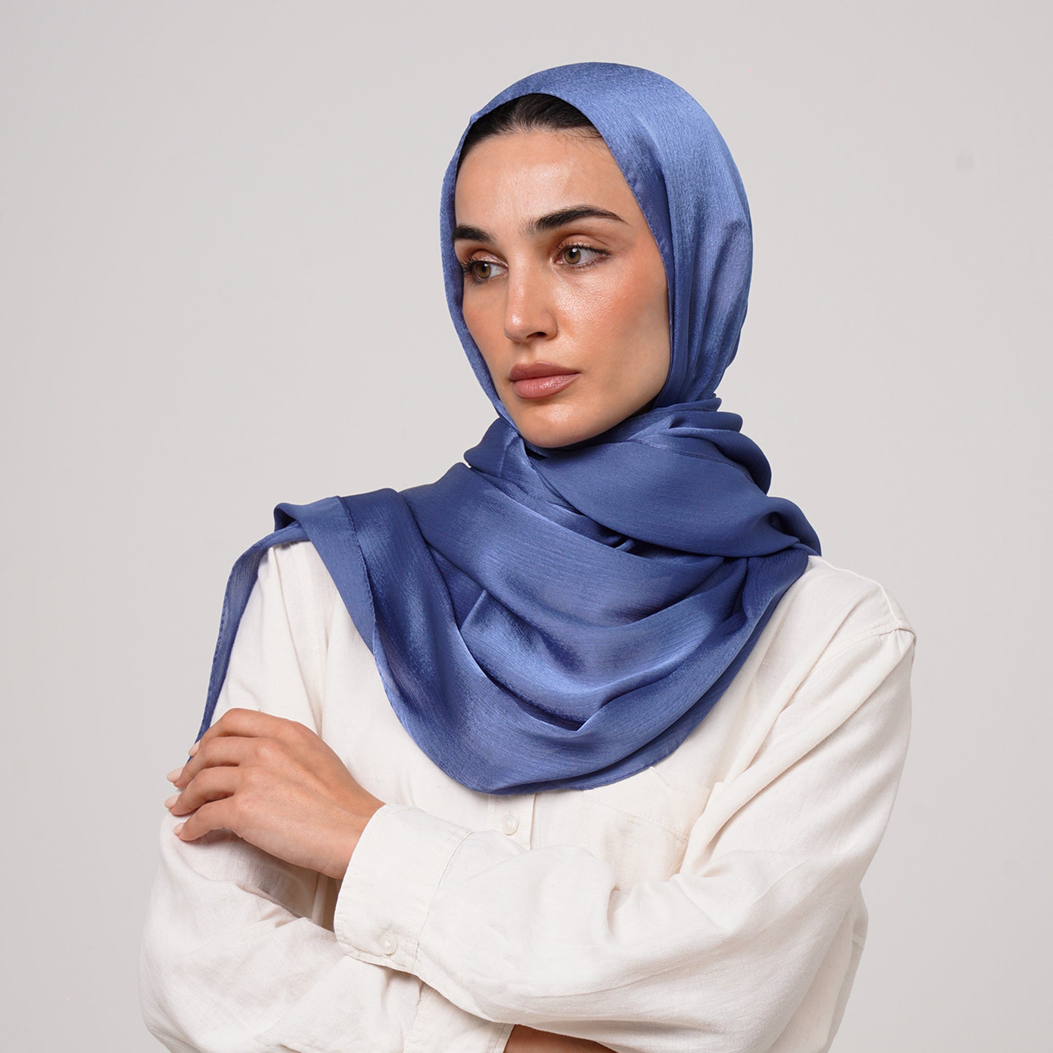 Shiny Satin Hijab - Steel Blue