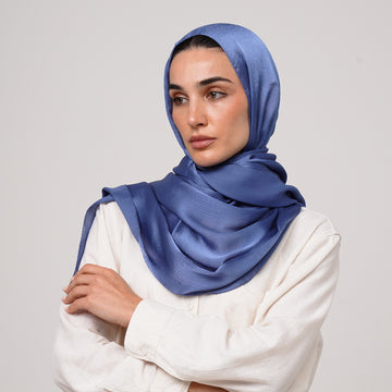 Shiny Satin Hijab - Steel Blue